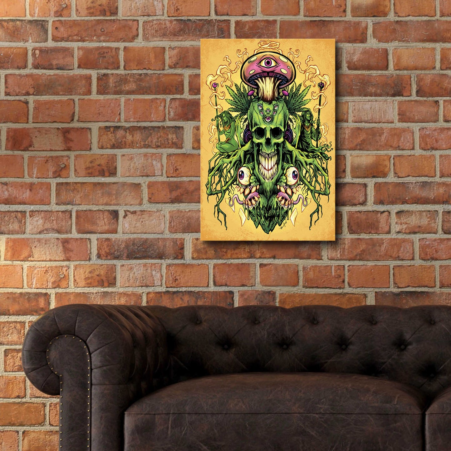 Epic Art 'Marijuana Skull and Mushrooms' by Flyland Designs, Acrylic Glass Wall Art,16x24