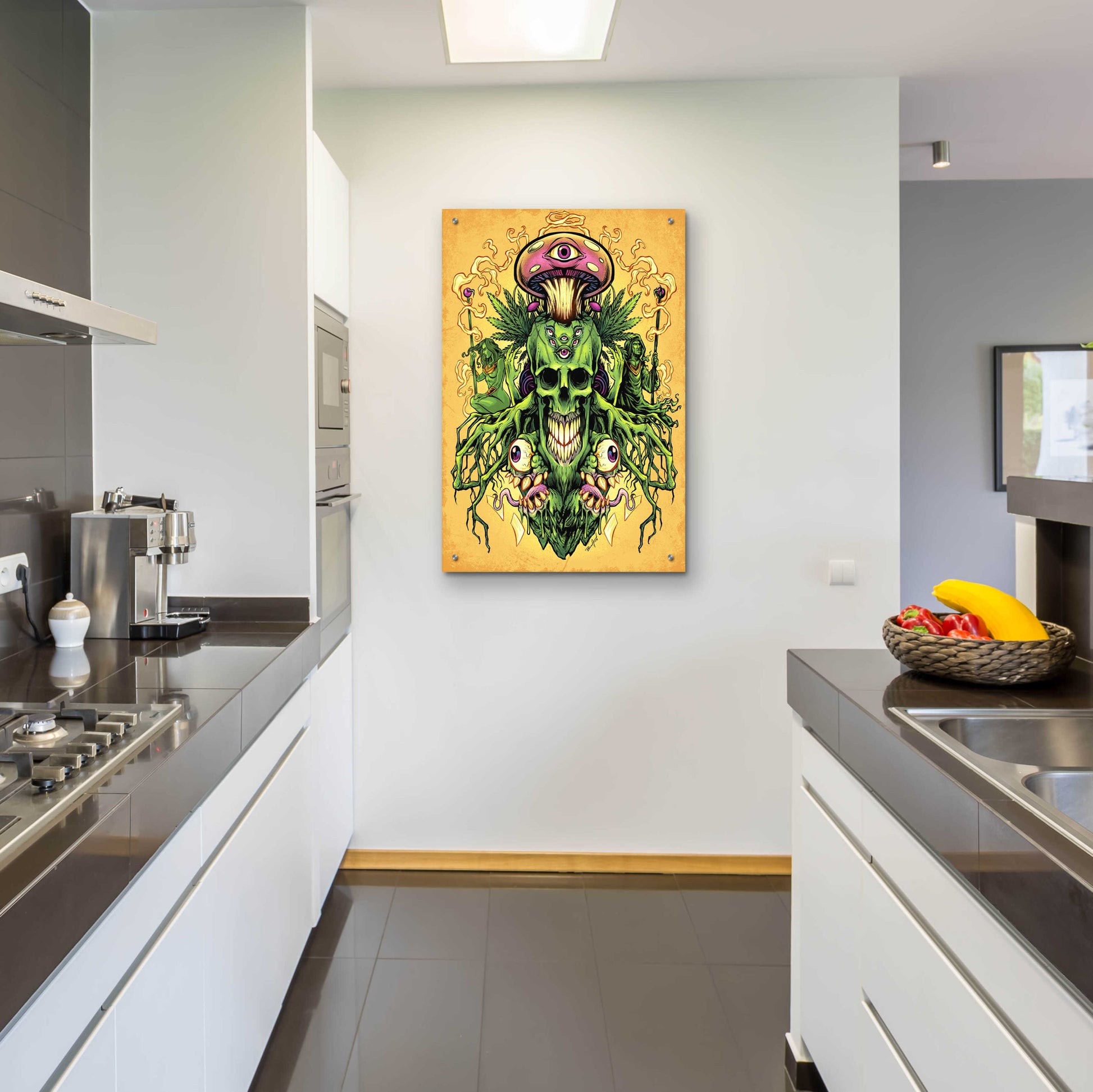 Epic Art 'Marijuana Skull and Mushrooms' by Flyland Designs, Acrylic Glass Wall Art,24x36