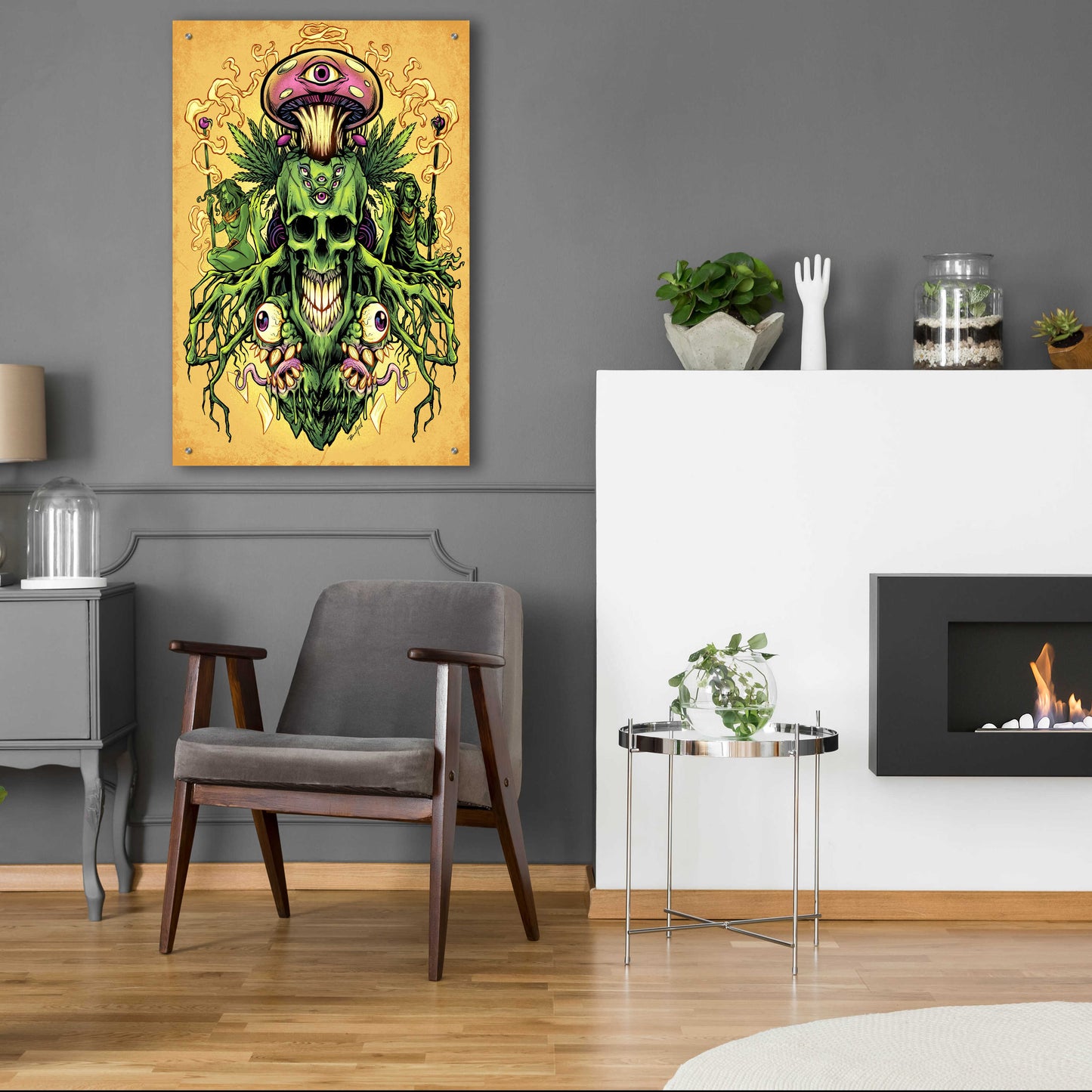 Epic Art 'Marijuana Skull and Mushrooms' by Flyland Designs, Acrylic Glass Wall Art,24x36