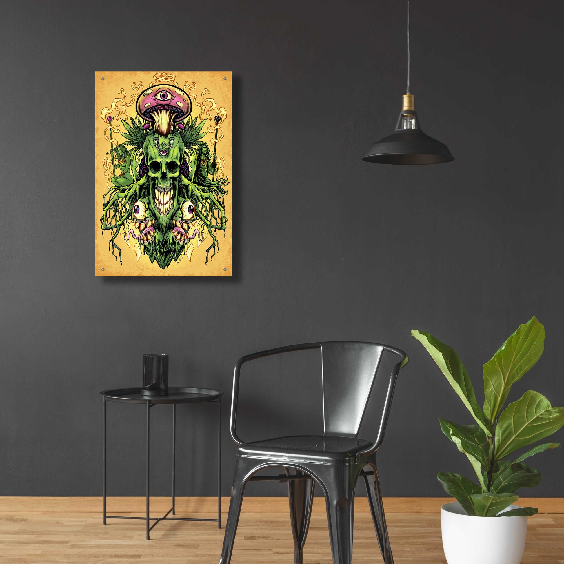 Epic Art 'Marijuana Skull and Mushrooms' by Flyland Designs, Acrylic Glass Wall Art,24x36