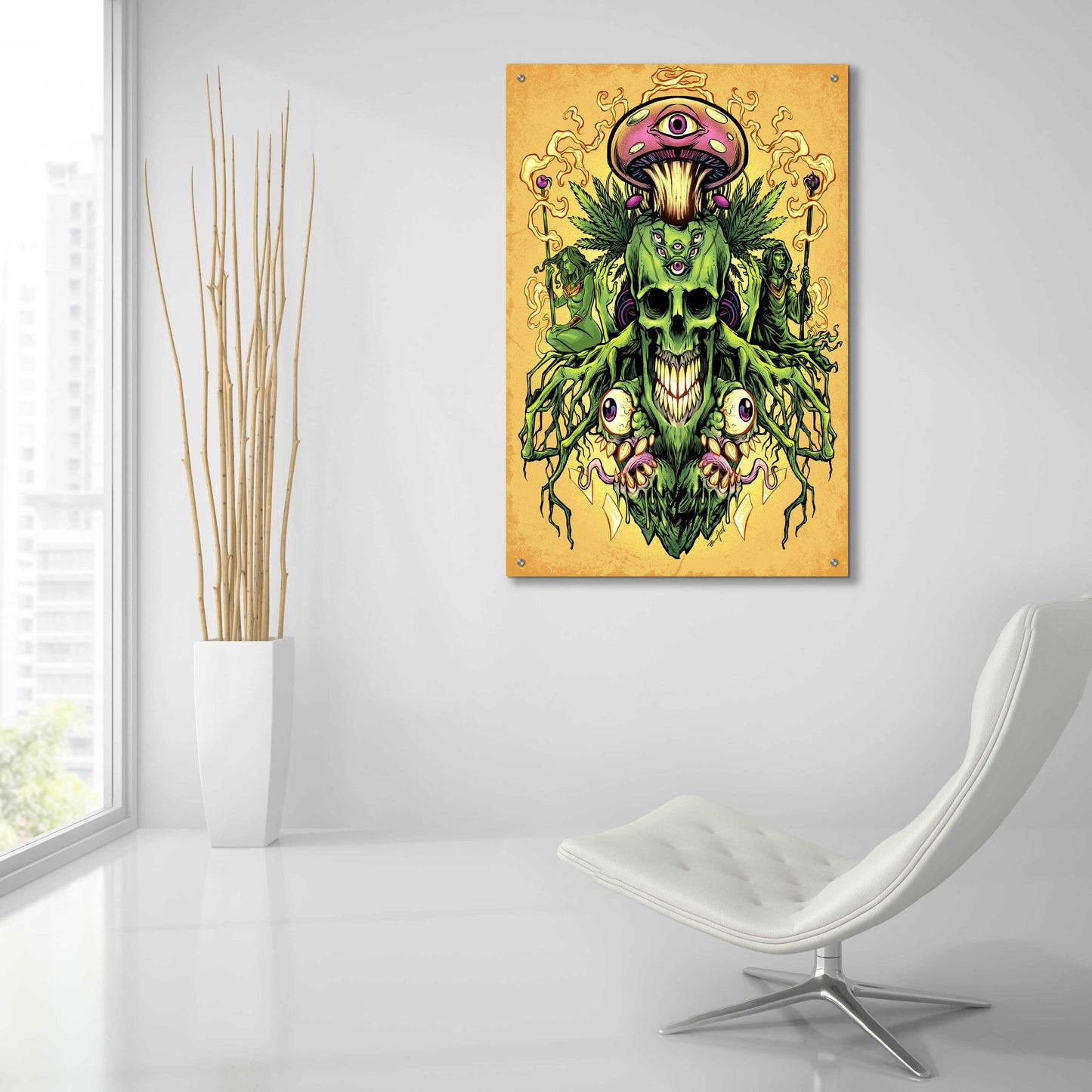 Epic Art 'Marijuana Skull and Mushrooms' by Flyland Designs, Acrylic Glass Wall Art,24x36