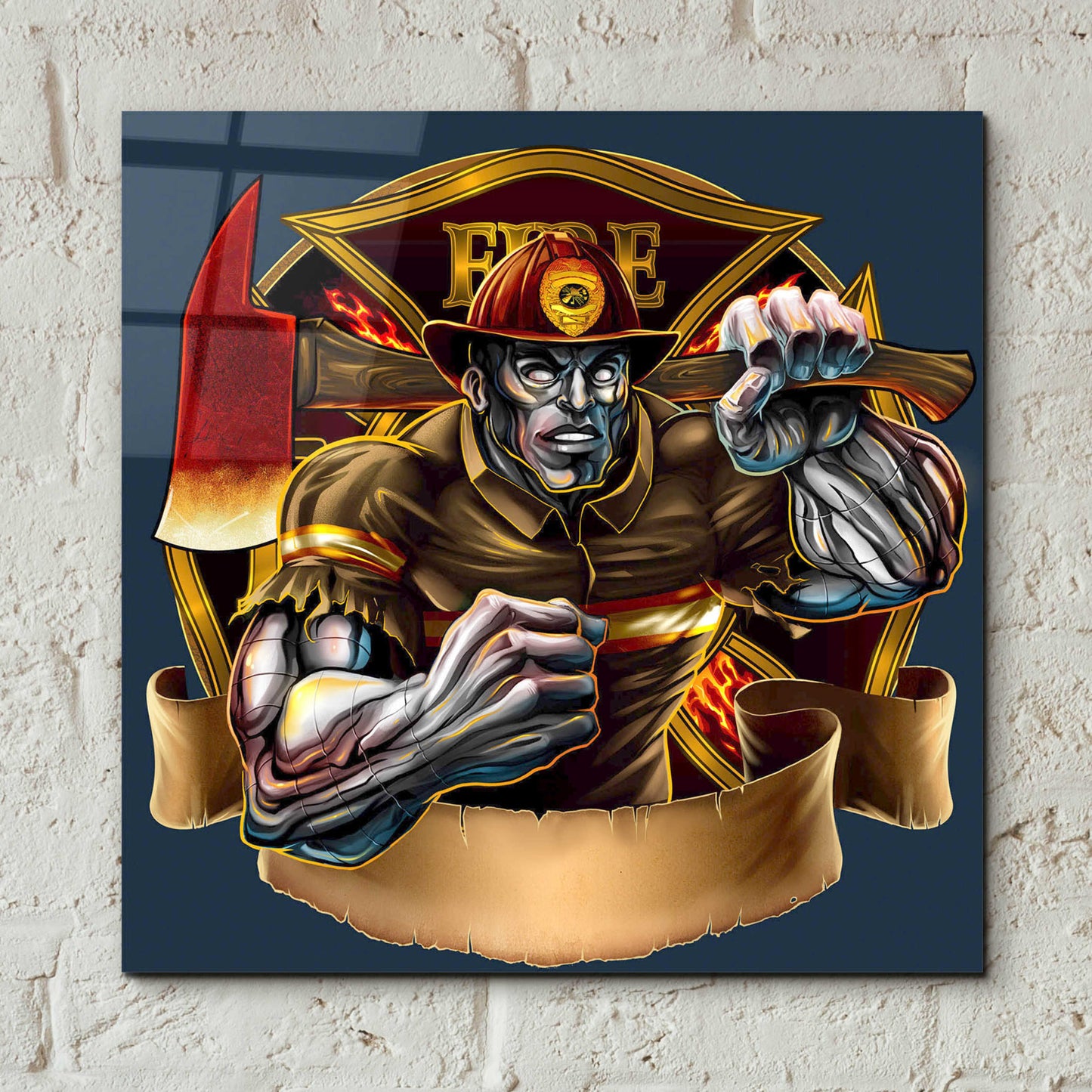 Epic Art 'Metal Skin Fire-Fighter' by Flyland Designs, Acrylic Glass Wall Art,12x12