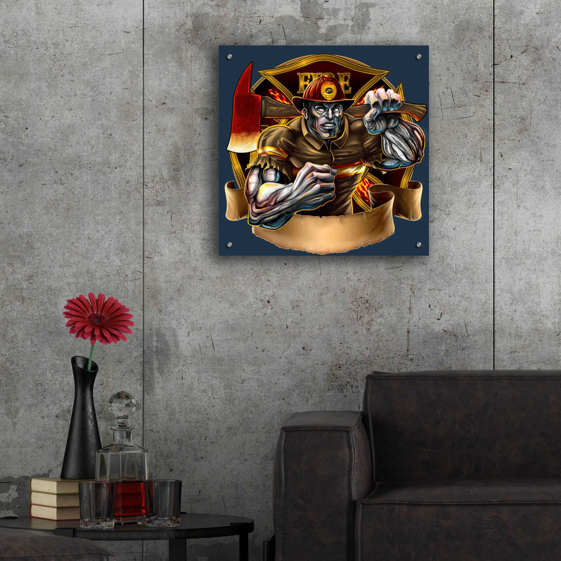 Epic Art 'Metal Skin Fire-Fighter' by Flyland Designs, Acrylic Glass Wall Art,24x24