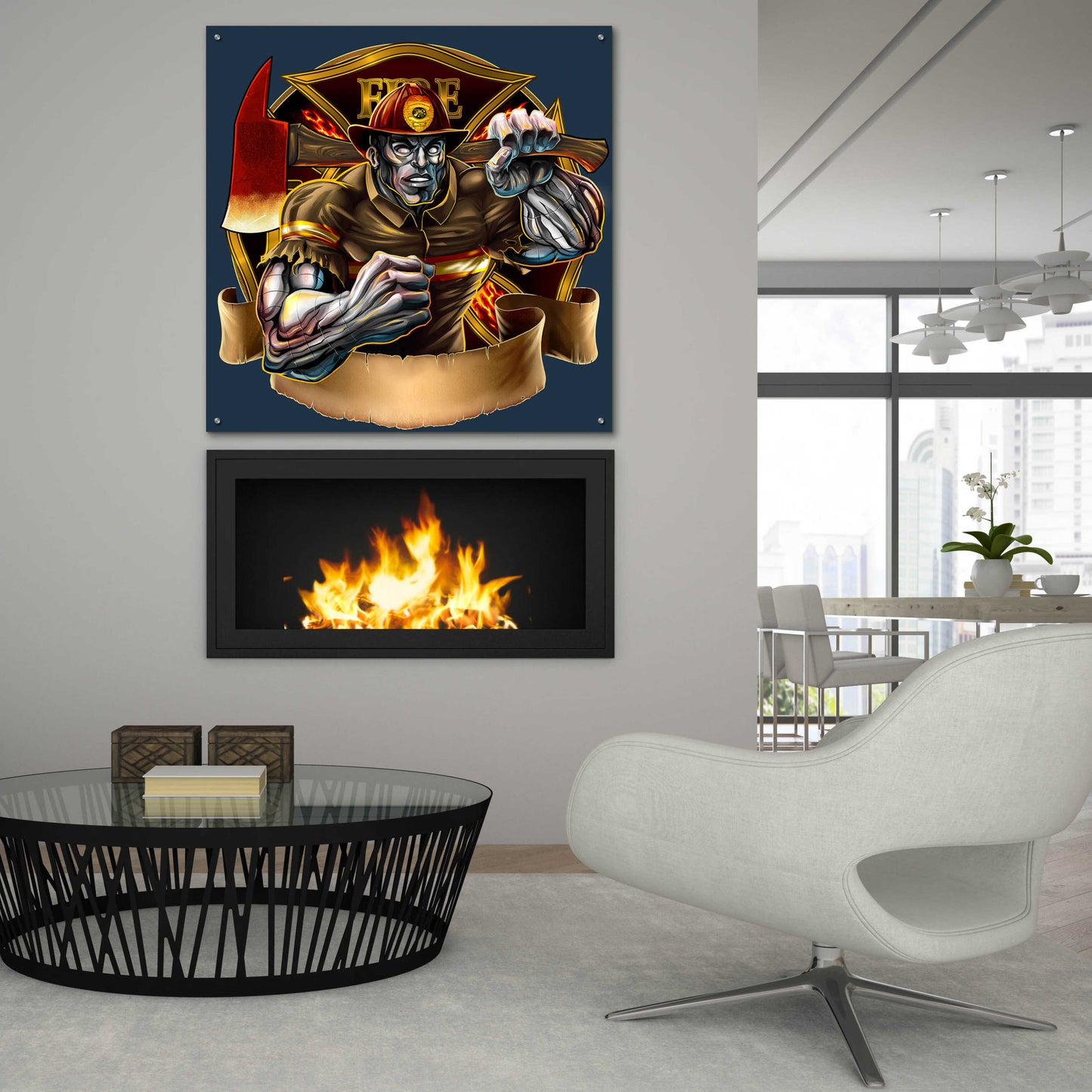 Epic Art 'Metal Skin Fire-Fighter' by Flyland Designs, Acrylic Glass Wall Art,36x36