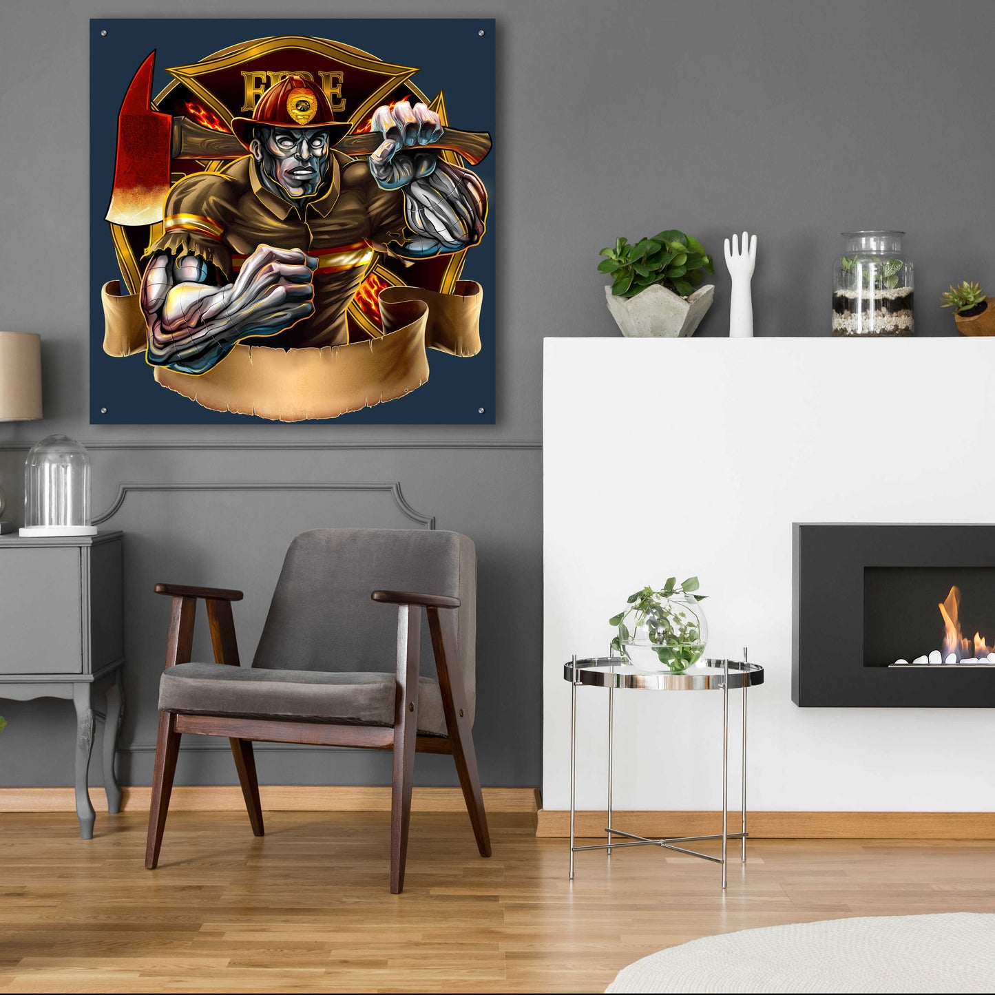 Epic Art 'Metal Skin Fire-Fighter' by Flyland Designs, Acrylic Glass Wall Art,36x36