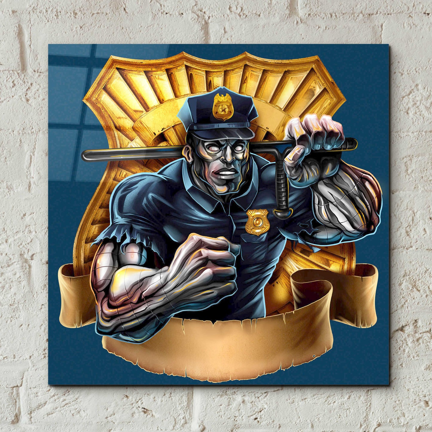 Epic Art 'Metal Skin Police Officer' by Flyland Designs, Acrylic Glass Wall Art,12x12