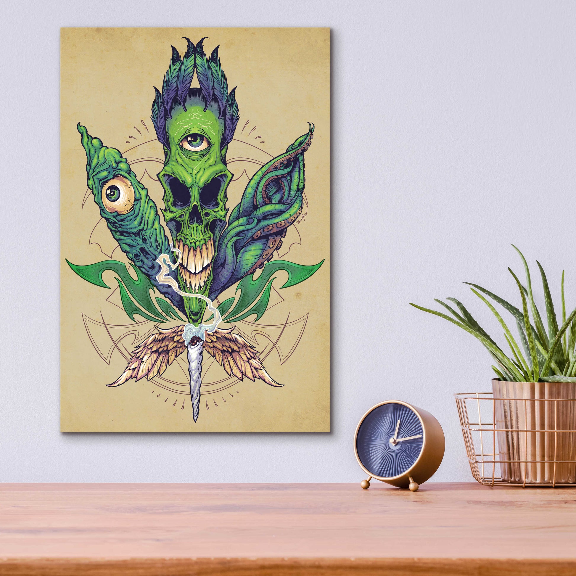 Epic Art 'Pot Leaf Skull' by Flyland Designs, Acrylic Glass Wall Art,12x16