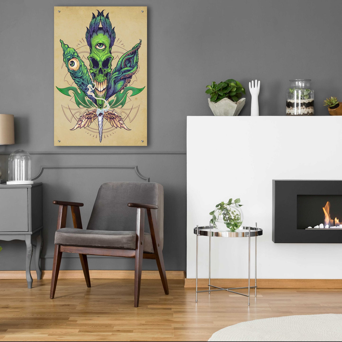 Epic Art 'Pot Leaf Skull' by Flyland Designs, Acrylic Glass Wall Art,24x36