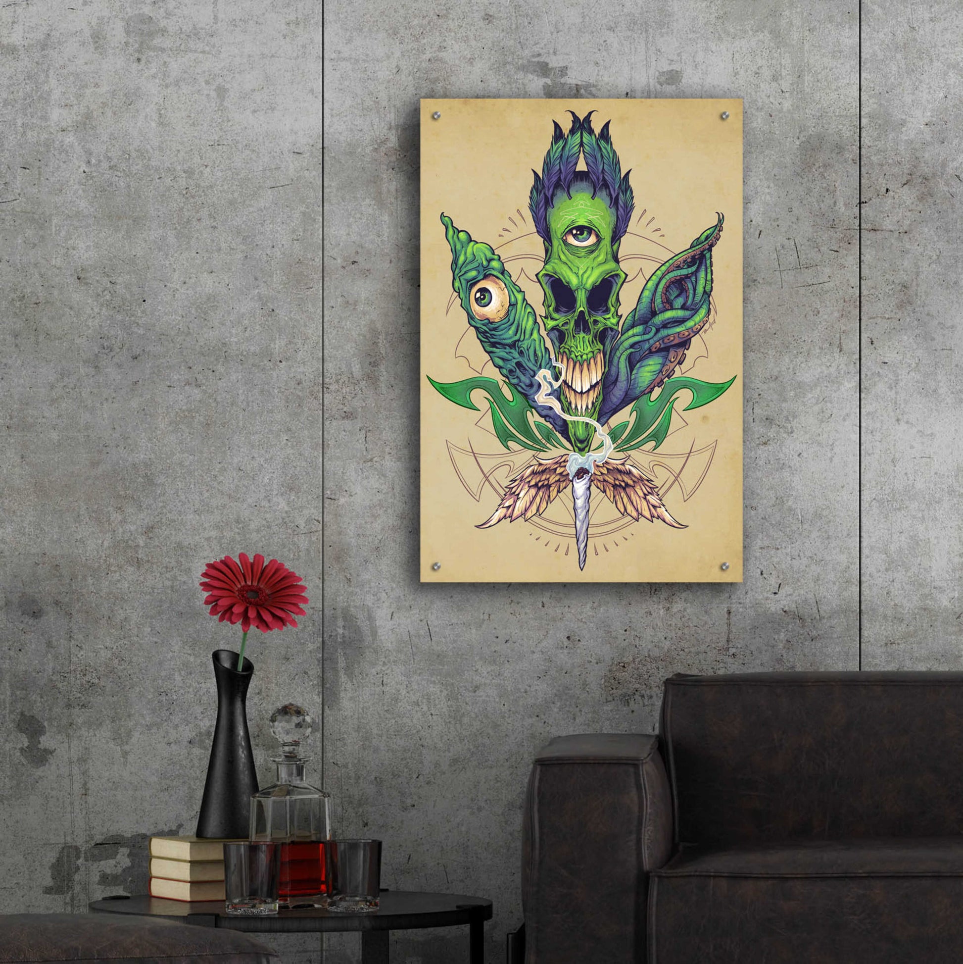 Epic Art 'Pot Leaf Skull' by Flyland Designs, Acrylic Glass Wall Art,24x36