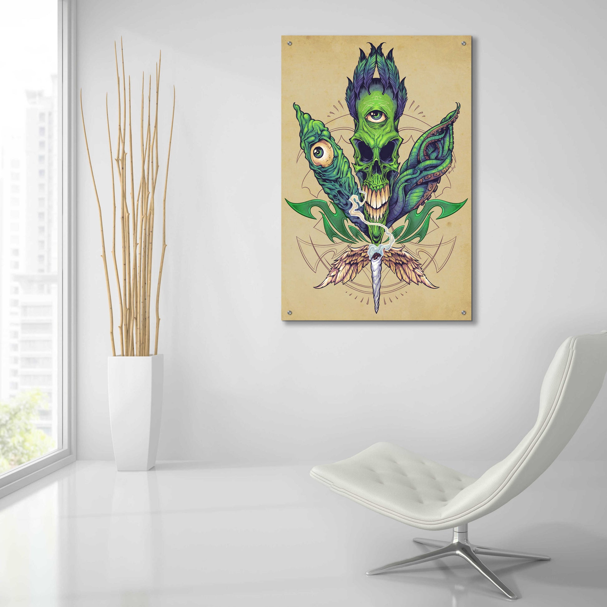 Epic Art 'Pot Leaf Skull' by Flyland Designs, Acrylic Glass Wall Art,24x36