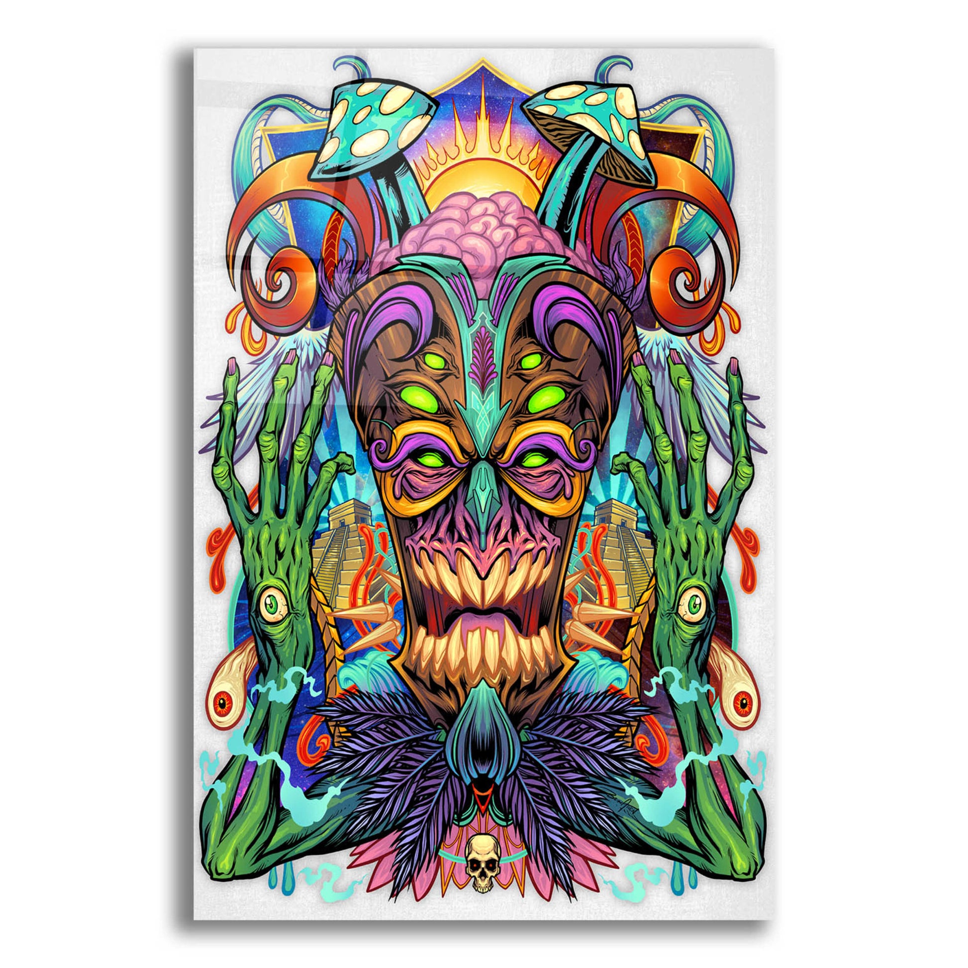 Epic Art 'Psychedelic Tiki Creature' by Flyland Designs, Acrylic Glass Wall Art,12x16