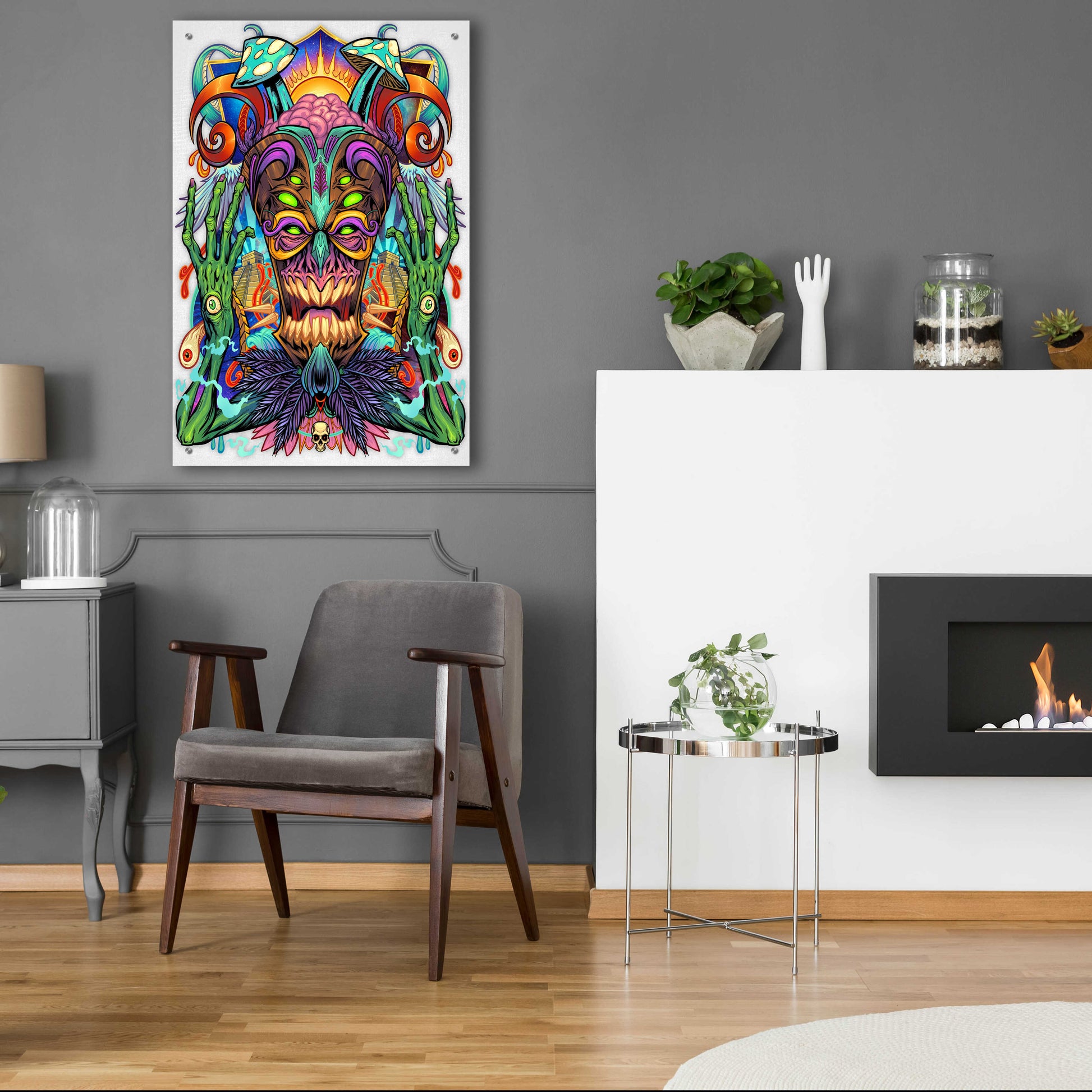 Epic Art 'Psychedelic Tiki Creature' by Flyland Designs, Acrylic Glass Wall Art,24x36