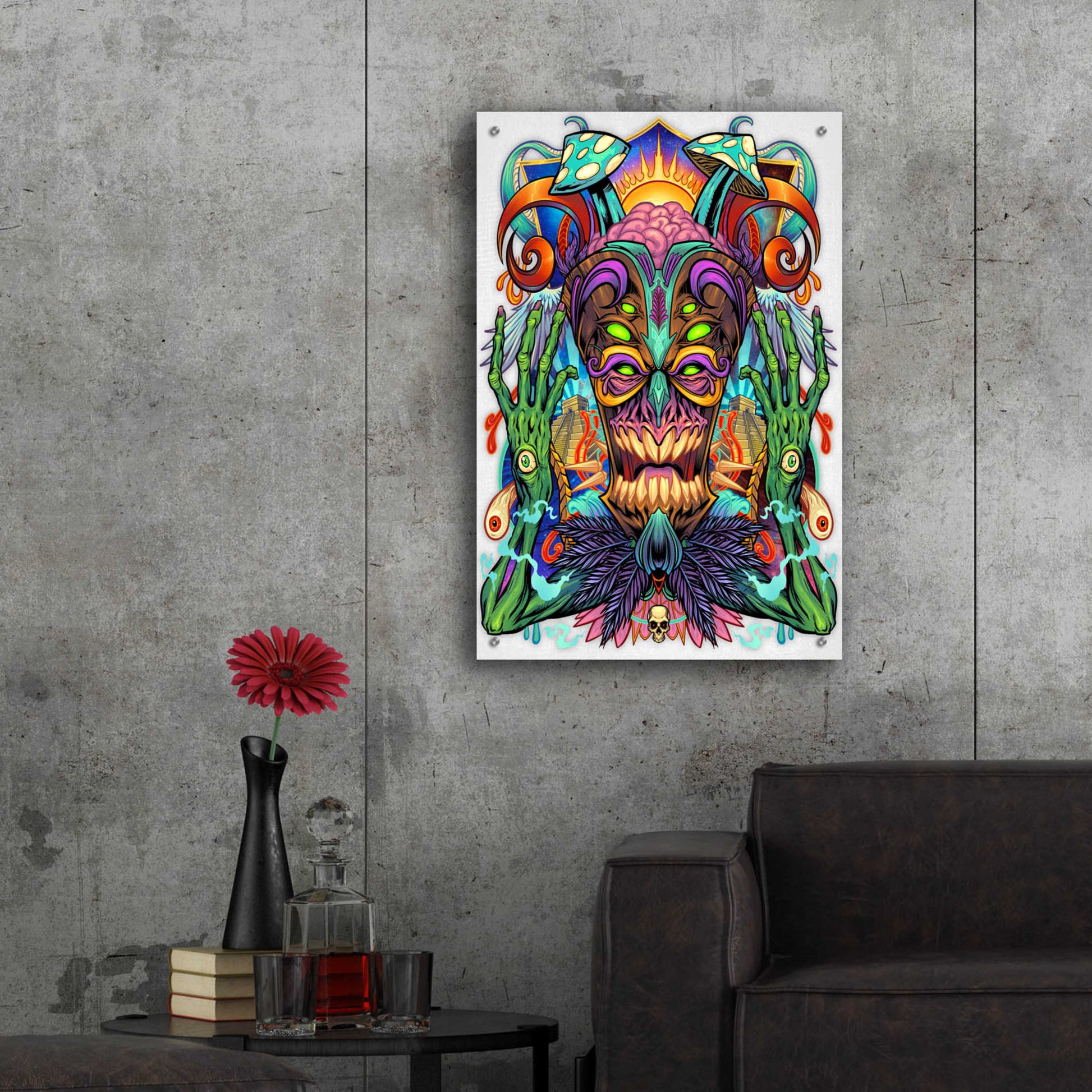 Epic Art 'Psychedelic Tiki Creature' by Flyland Designs, Acrylic Glass Wall Art,24x36