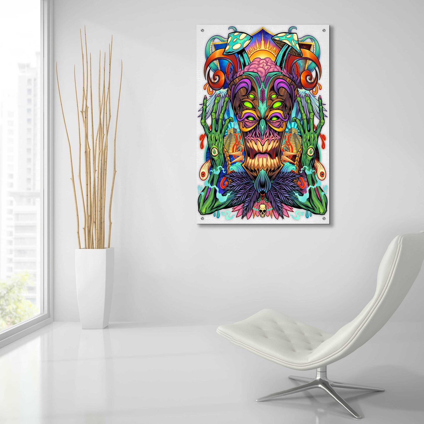 Epic Art 'Psychedelic Tiki Creature' by Flyland Designs, Acrylic Glass Wall Art,24x36