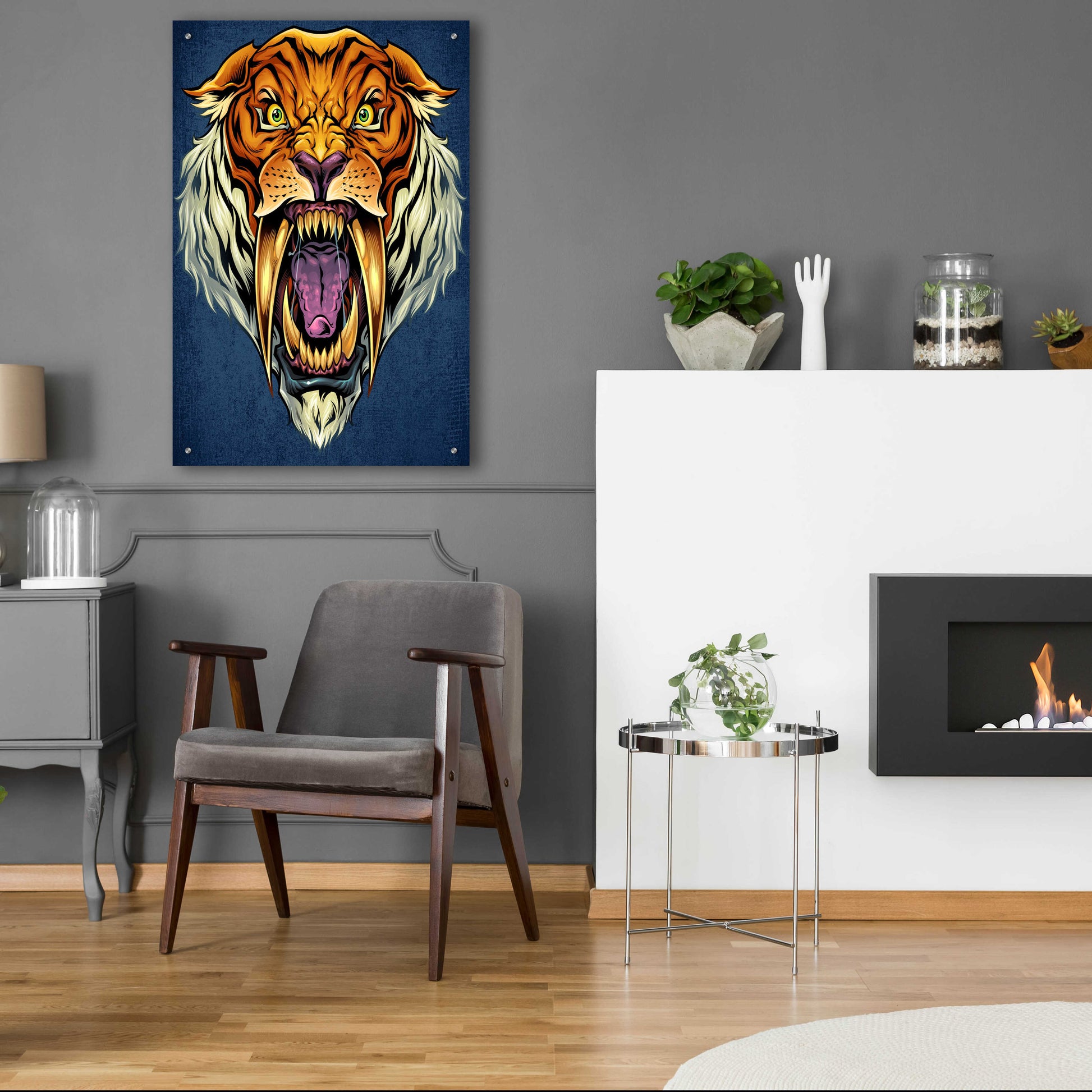 Epic Art 'Sabertooth Tiger Mascot' by Flyland Designs, Acrylic Glass Wall Art,24x36