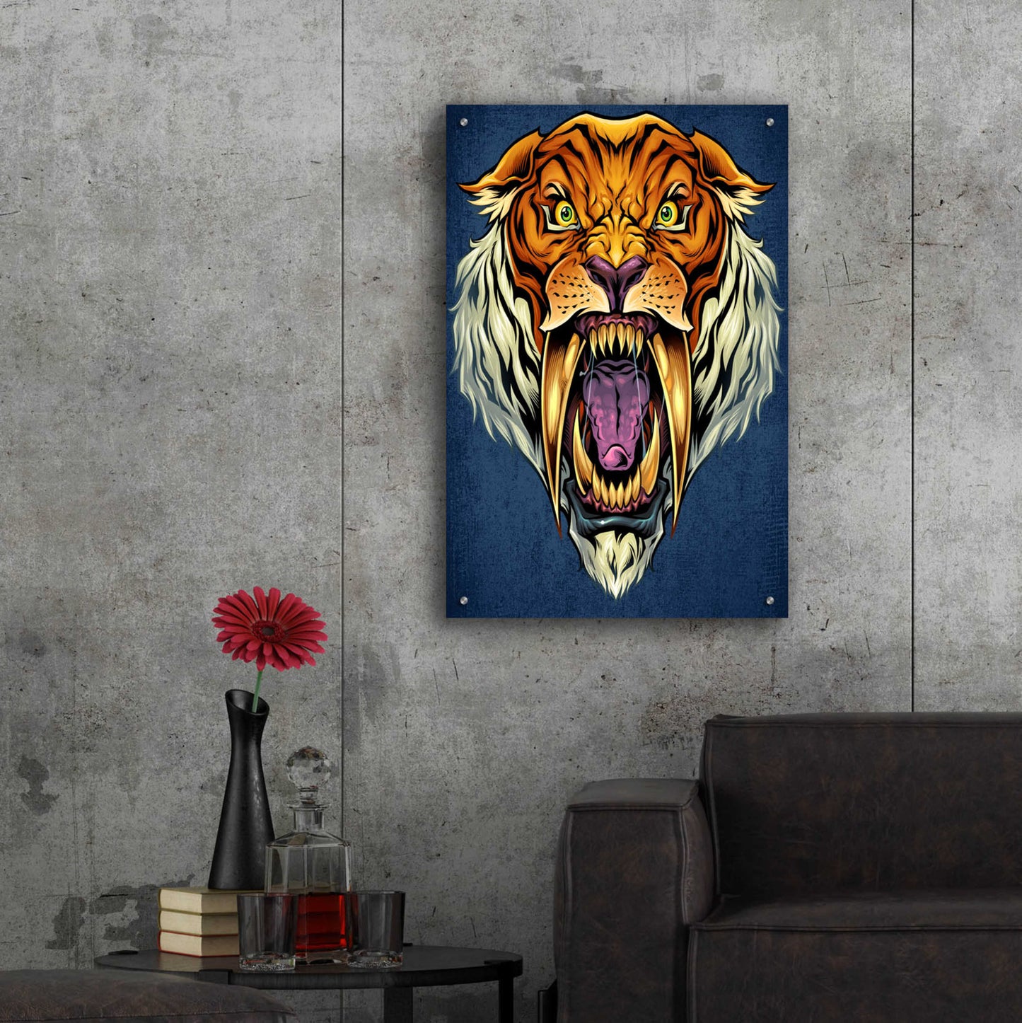 Epic Art 'Sabertooth Tiger Mascot' by Flyland Designs, Acrylic Glass Wall Art,24x36