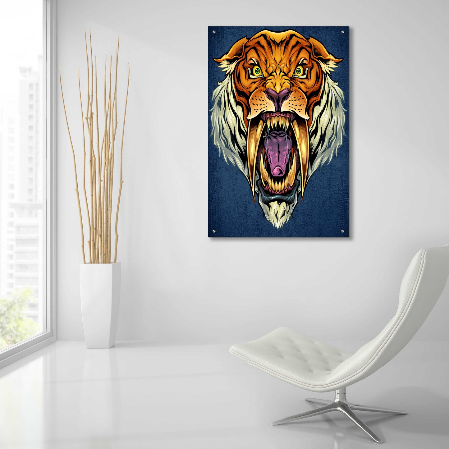 Epic Art 'Sabertooth Tiger Mascot' by Flyland Designs, Acrylic Glass Wall Art,24x36