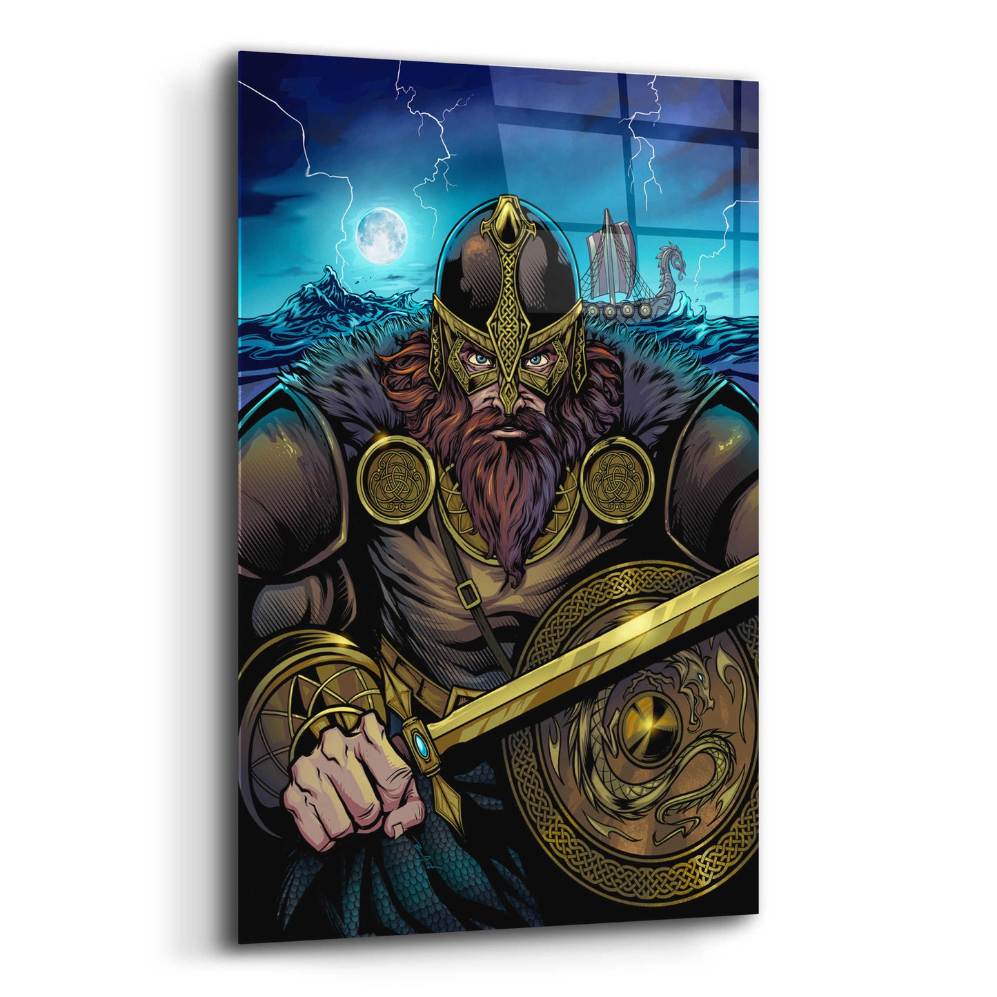 Epic Art 'Viking Sword and Shield Moonlight' by Flyland Designs, Acrylic Glass Wall Art,12x16