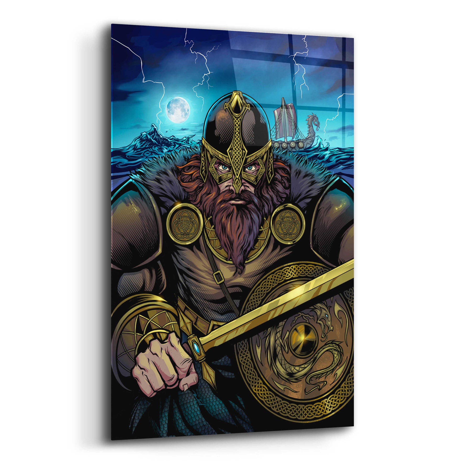 Epic Art 'Viking Sword and Shield Moonlight' by Flyland Designs, Acrylic Glass Wall Art,12x16