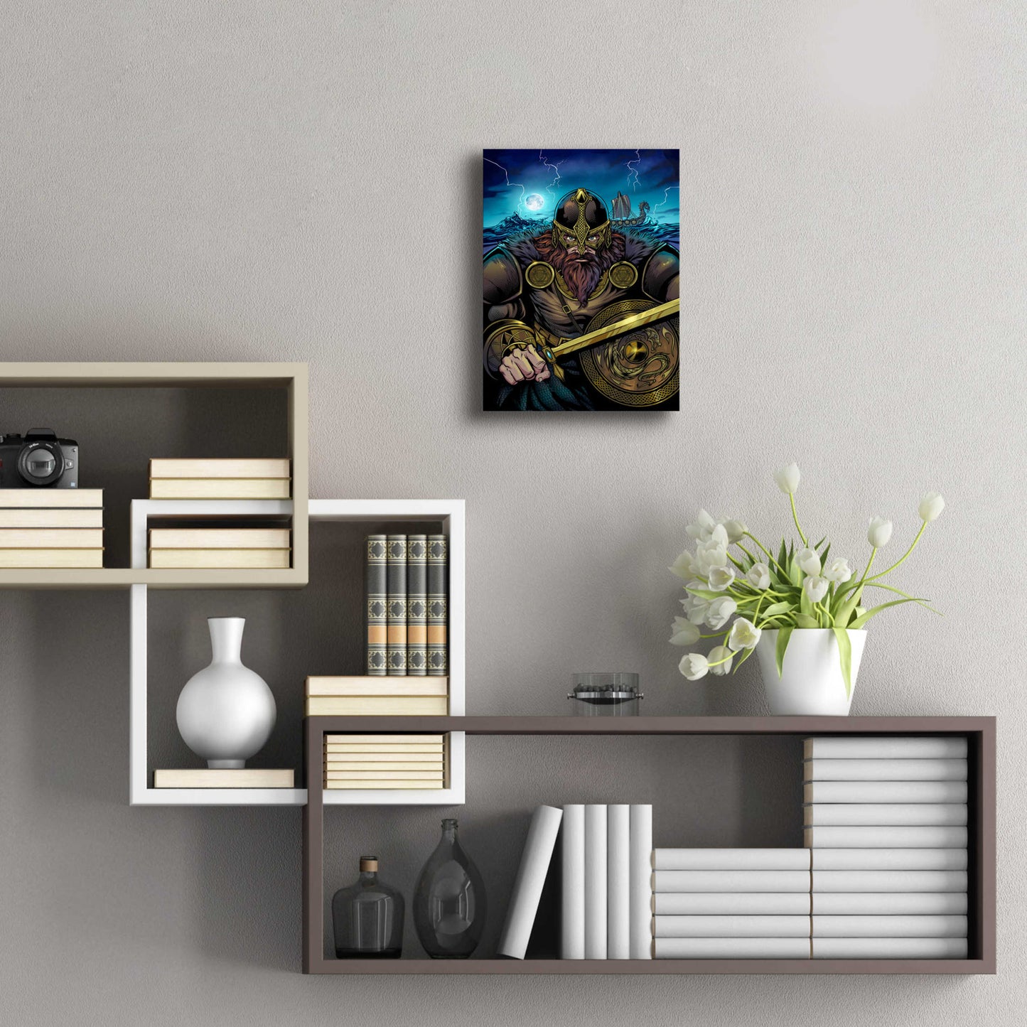 Epic Art 'Viking Sword and Shield Moonlight' by Flyland Designs, Acrylic Glass Wall Art,12x16