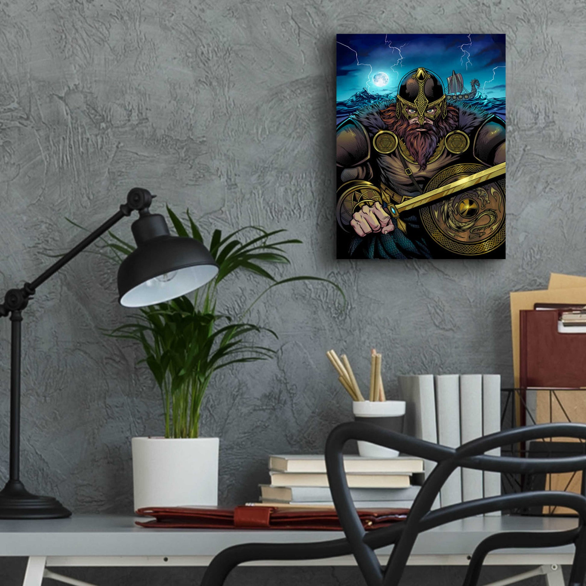 Epic Art 'Viking Sword and Shield Moonlight' by Flyland Designs, Acrylic Glass Wall Art,12x16