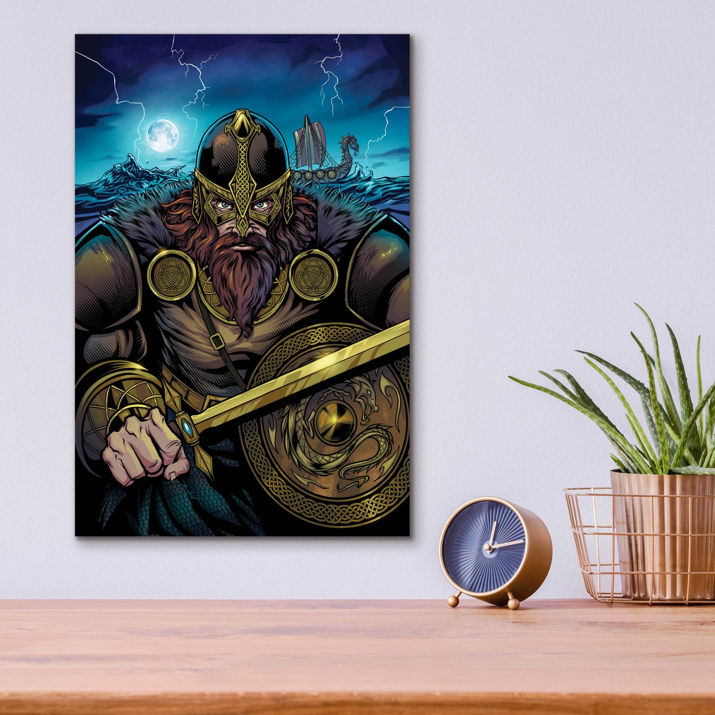 Epic Art 'Viking Sword and Shield Moonlight' by Flyland Designs, Acrylic Glass Wall Art,12x16