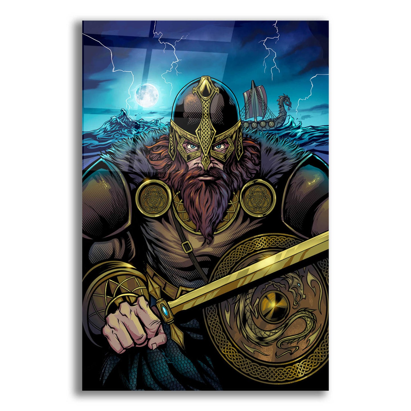 Epic Art 'Viking Sword and Shield Moonlight' by Flyland Designs, Acrylic Glass Wall Art,12x16