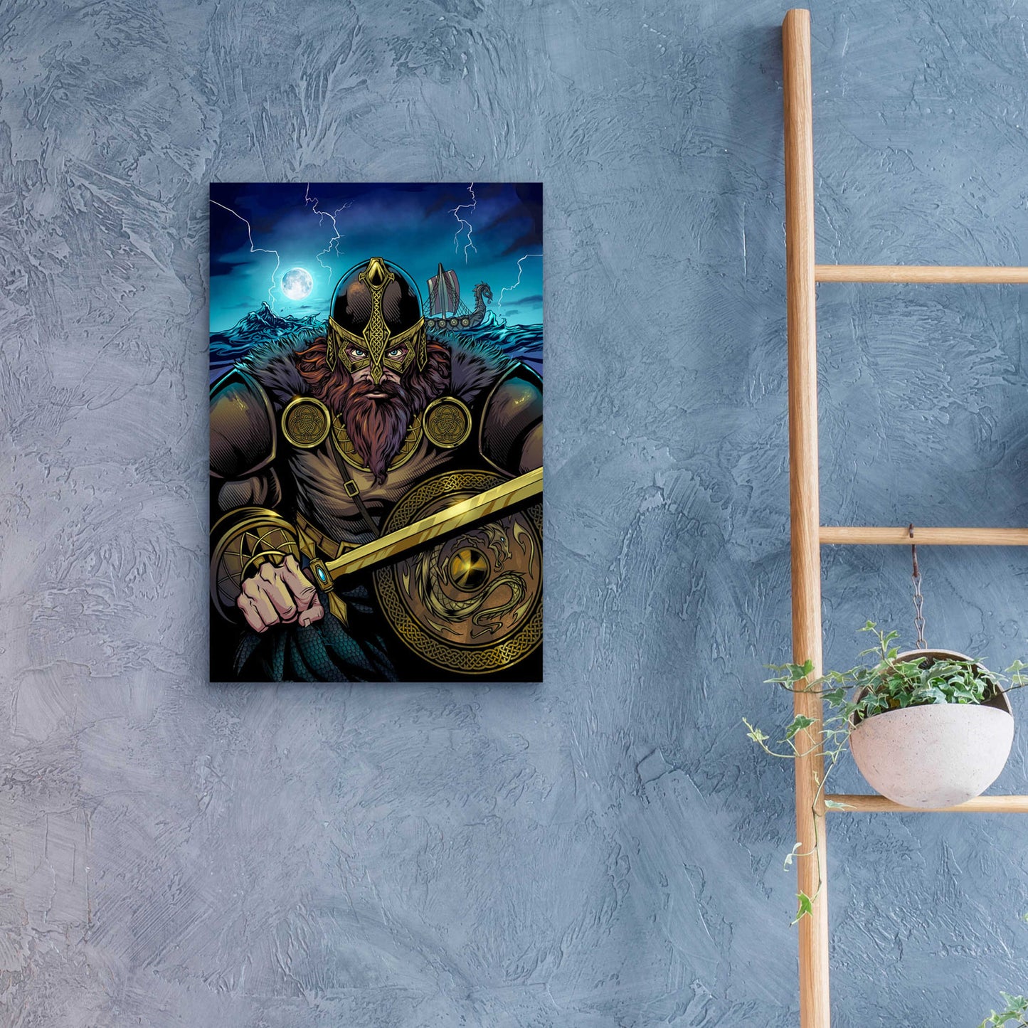 Epic Art 'Viking Sword and Shield Moonlight' by Flyland Designs, Acrylic Glass Wall Art,16x24