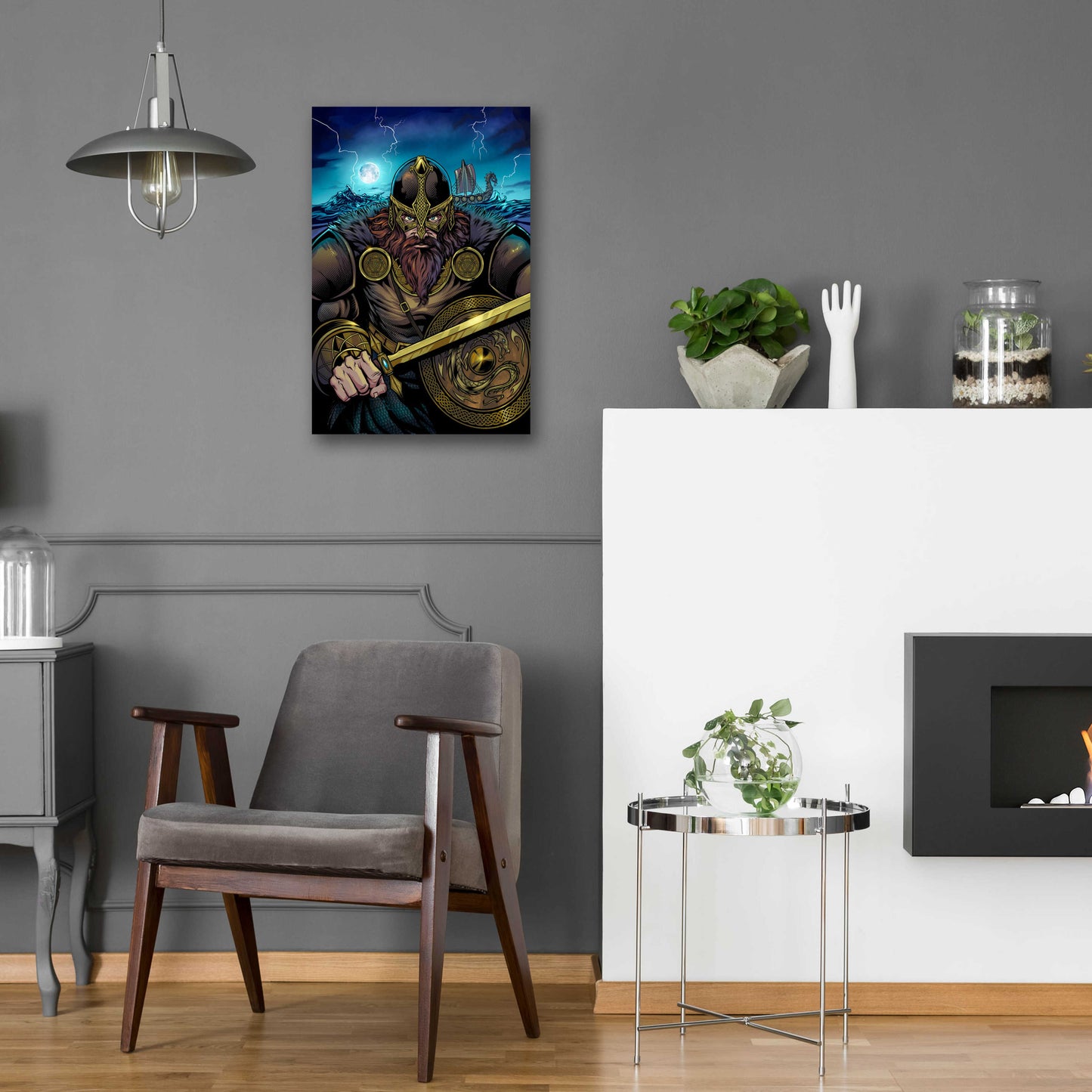 Epic Art 'Viking Sword and Shield Moonlight' by Flyland Designs, Acrylic Glass Wall Art,16x24