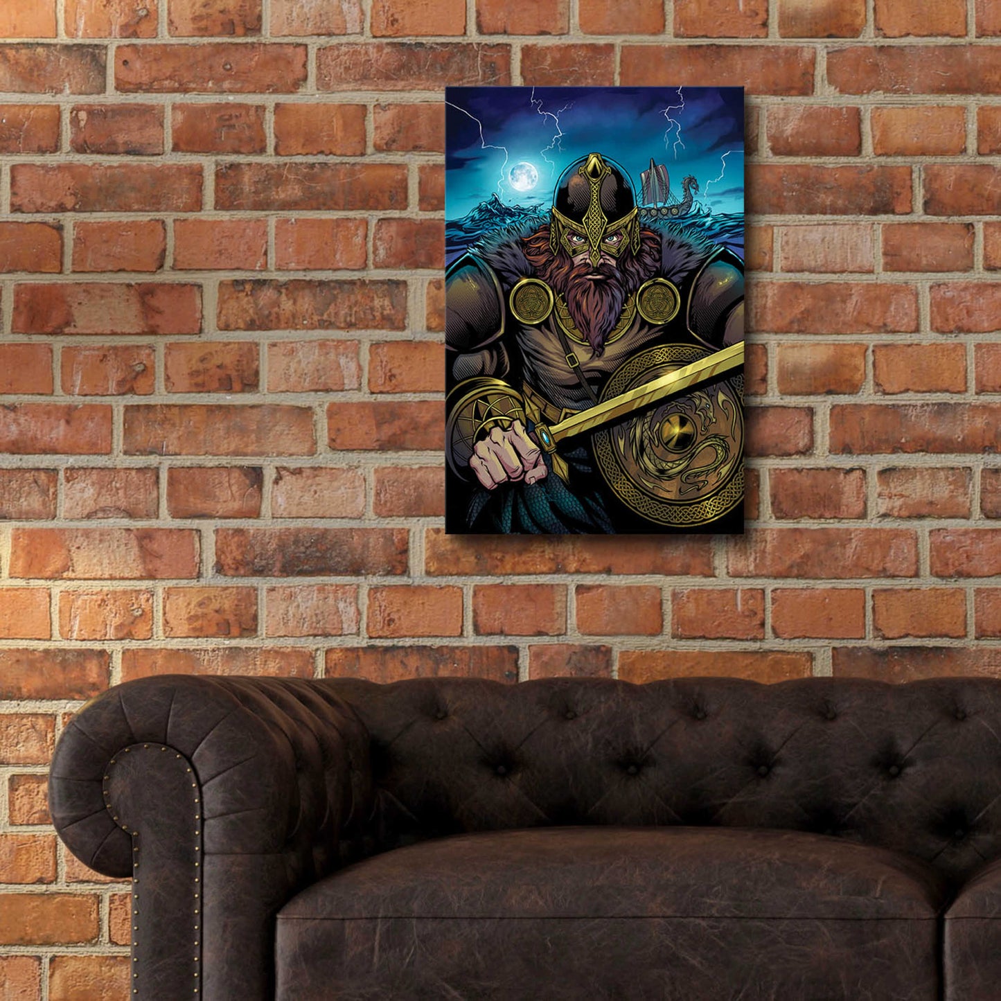 Epic Art 'Viking Sword and Shield Moonlight' by Flyland Designs, Acrylic Glass Wall Art,16x24