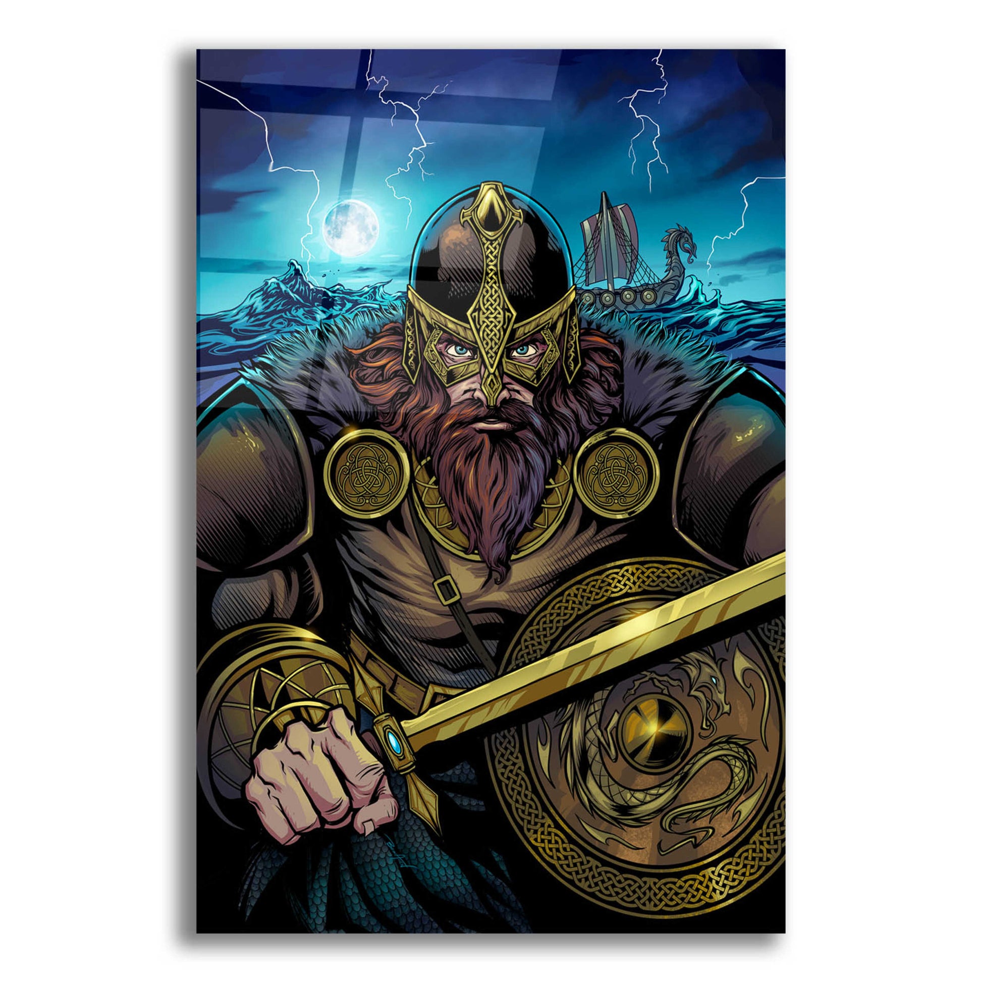 Epic Art 'Viking Sword and Shield Moonlight' by Flyland Designs, Acrylic Glass Wall Art,16x24