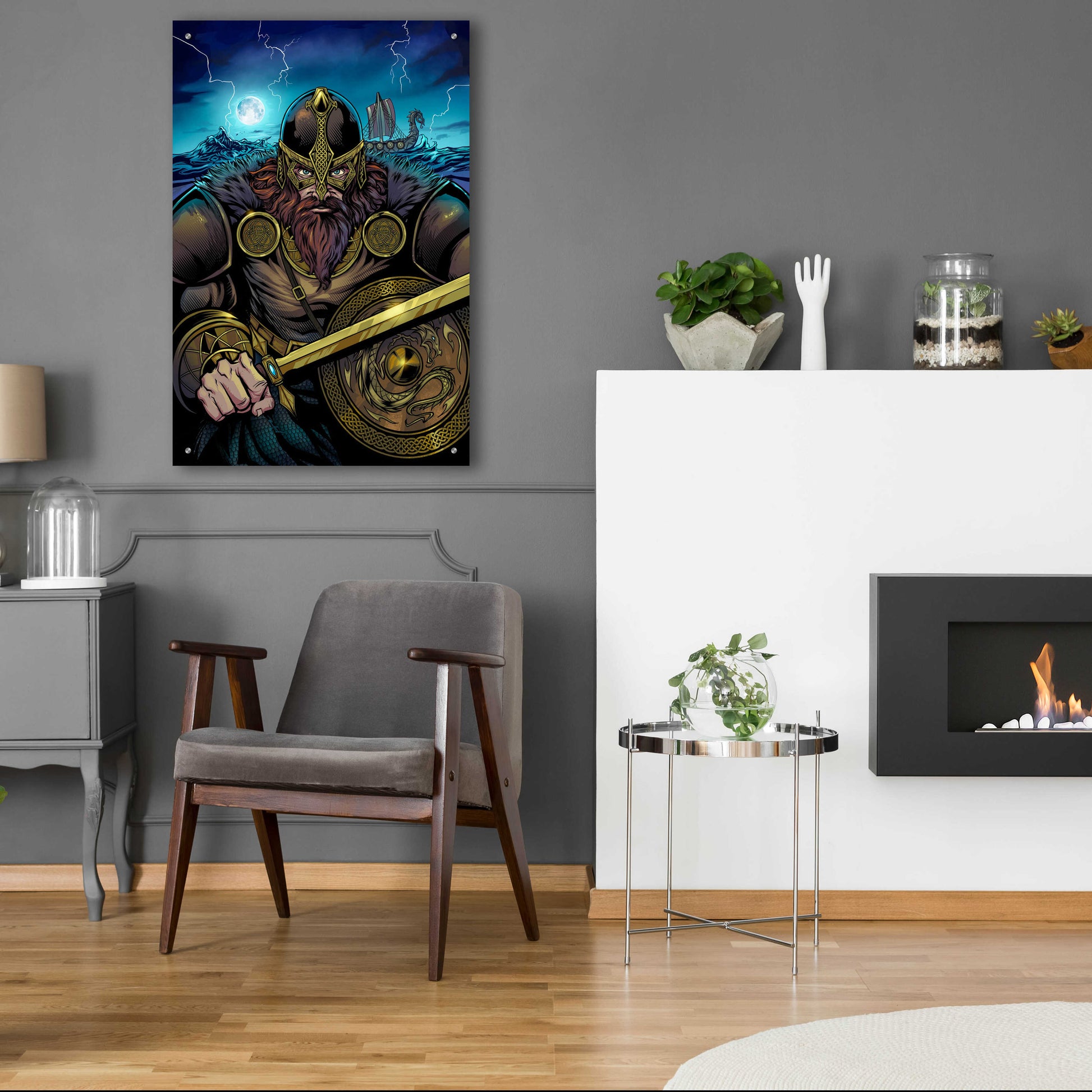 Epic Art 'Viking Sword and Shield Moonlight' by Flyland Designs, Acrylic Glass Wall Art,24x36