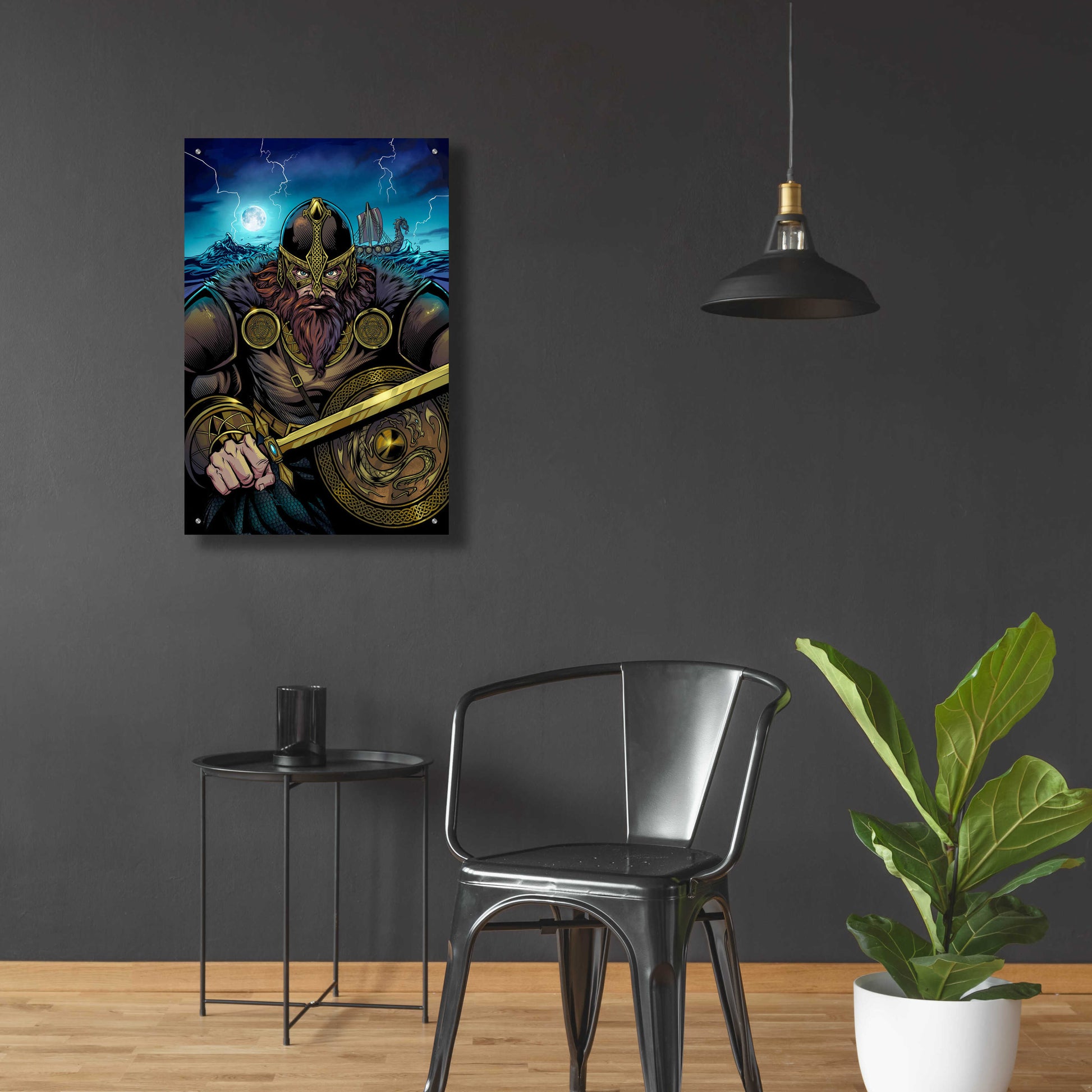 Epic Art 'Viking Sword and Shield Moonlight' by Flyland Designs, Acrylic Glass Wall Art,24x36