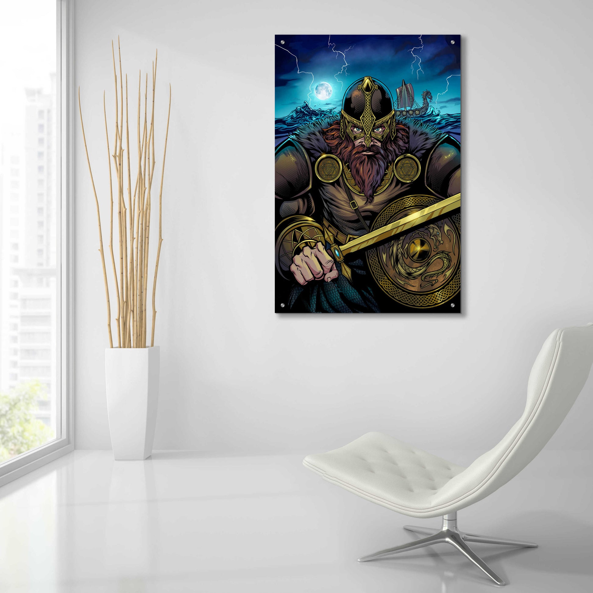 Epic Art 'Viking Sword and Shield Moonlight' by Flyland Designs, Acrylic Glass Wall Art,24x36