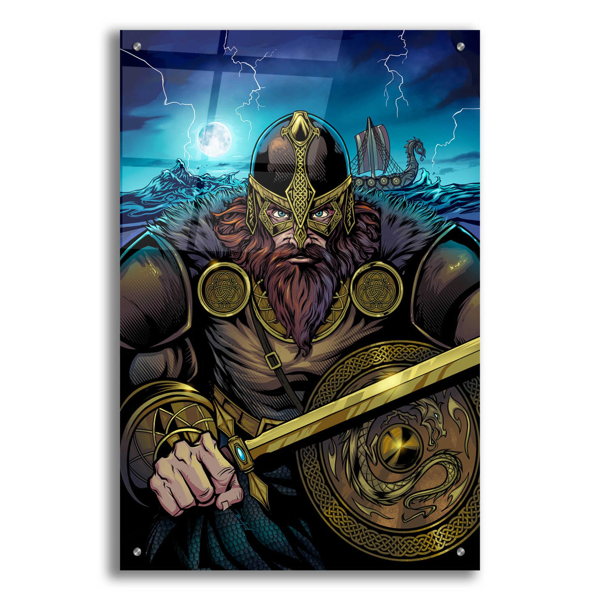 Epic Art 'Viking Sword and Shield Moonlight' by Flyland Designs, Acrylic Glass Wall Art,24x36