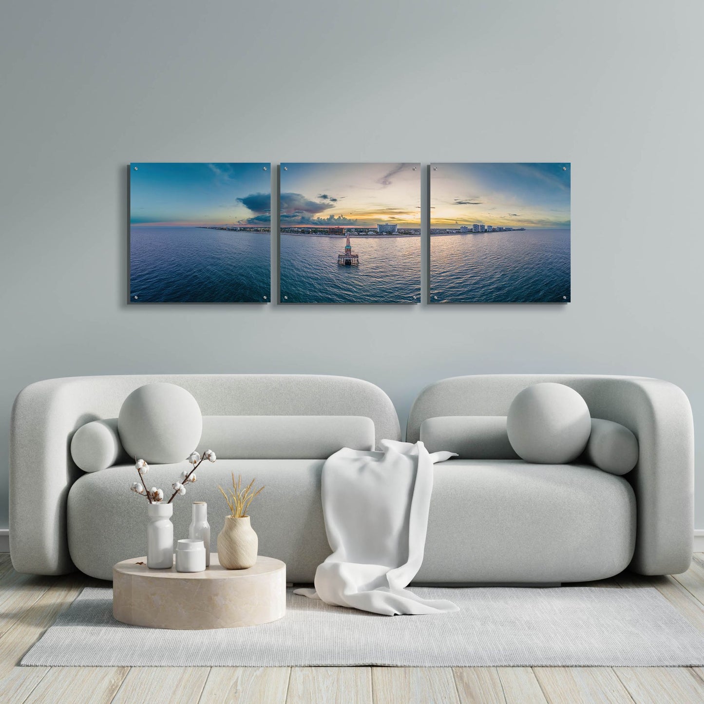 Epic Art 'Deerfield Beach, Florida 3' by Epic Portfolio, Acrylic Glass Wall Art, 3 Piece Set,72x24