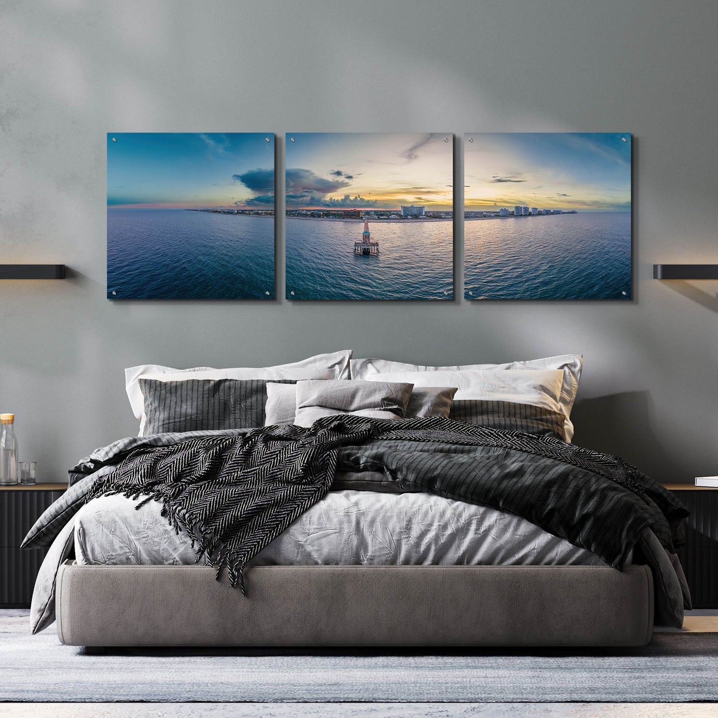 Epic Art 'Deerfield Beach, Florida 3' by Epic Portfolio, Acrylic Glass Wall Art, 3 Piece Set,72x24