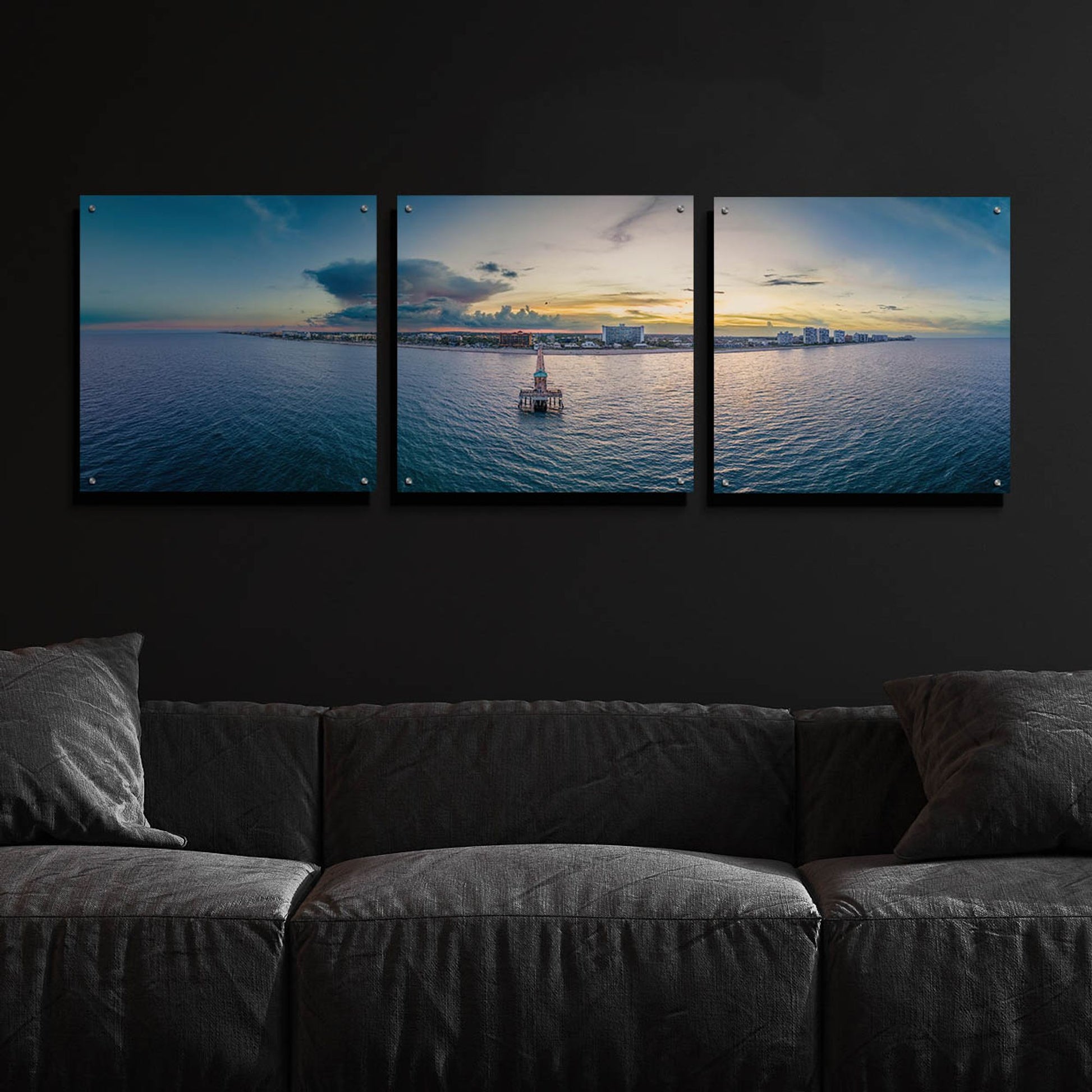 Epic Art 'Deerfield Beach, Florida 3' by Epic Portfolio, Acrylic Glass Wall Art, 3 Piece Set,72x24