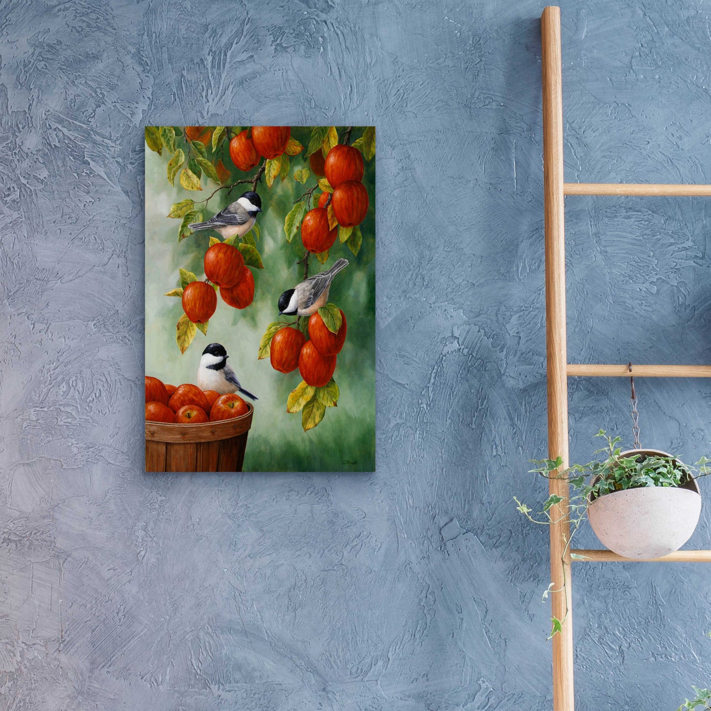 Epic Art 'Apple Harvest Chickadees' by Crista Forest, Acrylic Glass Wall Art,16x24