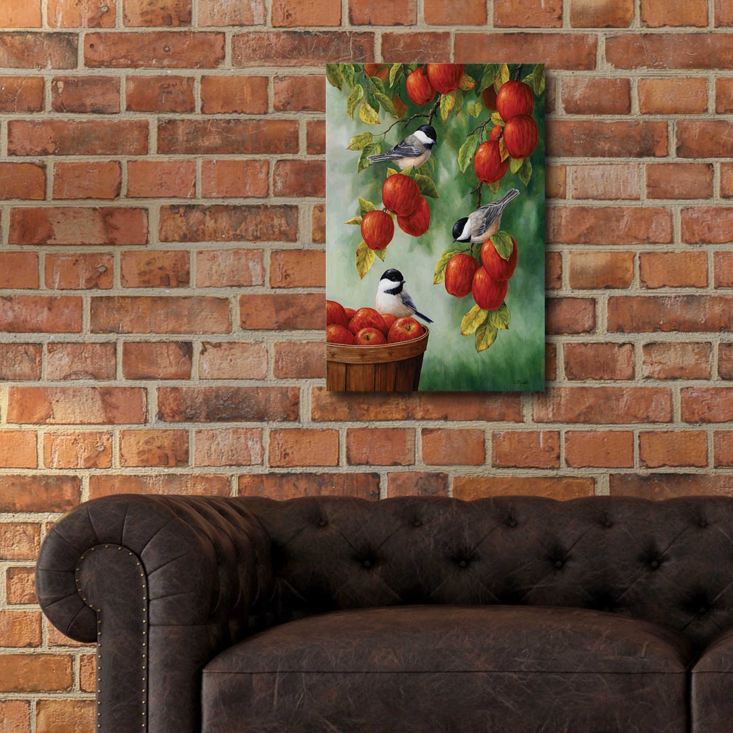 Epic Art 'Apple Harvest Chickadees' by Crista Forest, Acrylic Glass Wall Art,16x24