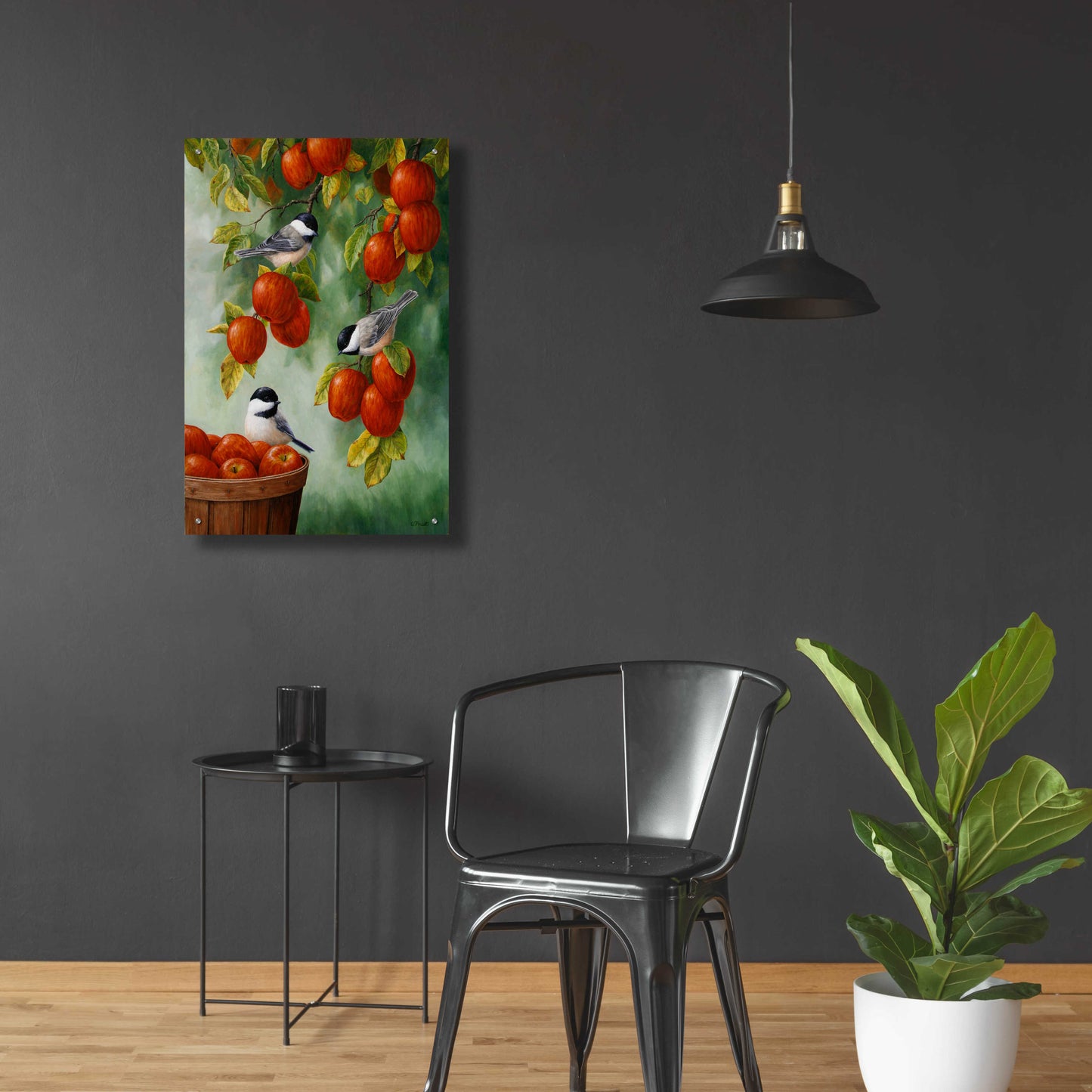 Epic Art 'Apple Harvest Chickadees' by Crista Forest, Acrylic Glass Wall Art,24x36