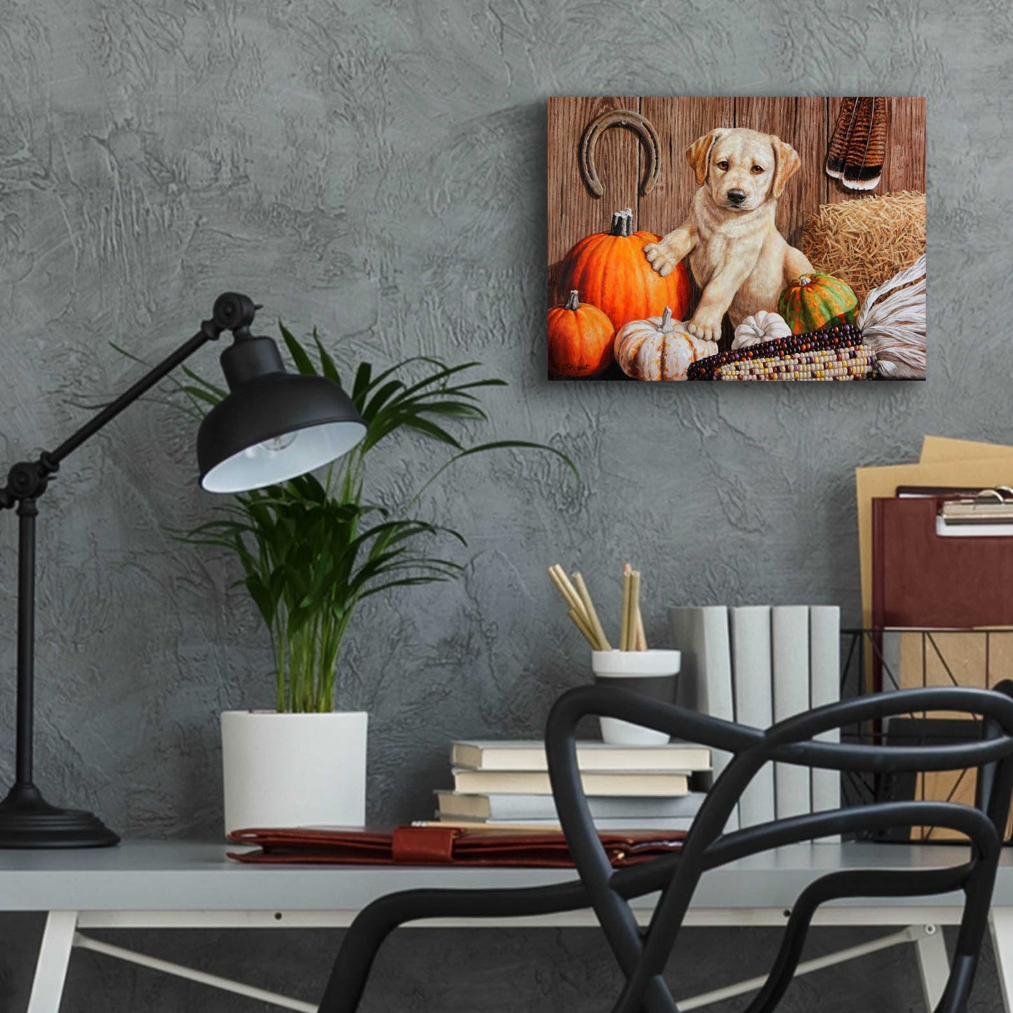 Epic Art 'Pumpkin Harvest Puppy' by Crista Forest, Acrylic Glass Wall Art,16x12