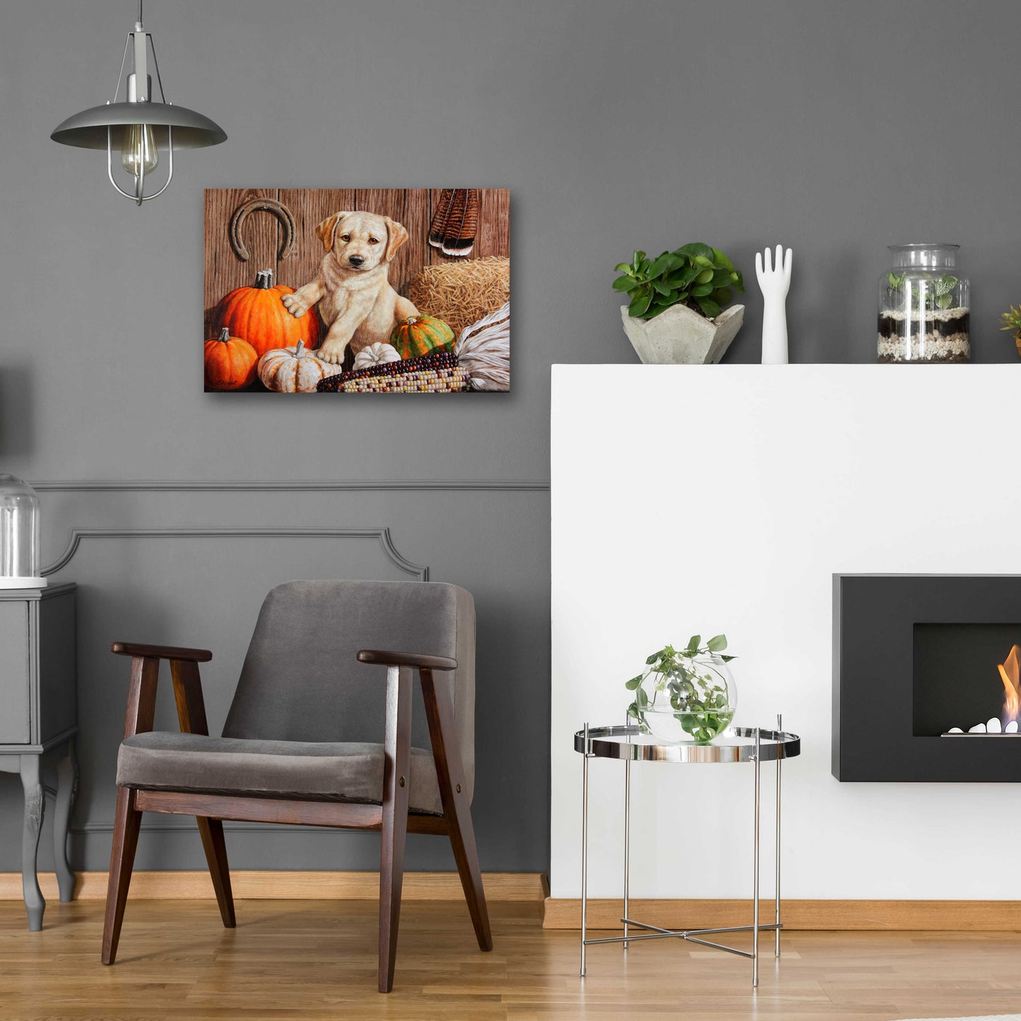 Epic Art 'Pumpkin Harvest Puppy' by Crista Forest, Acrylic Glass Wall Art,24x16