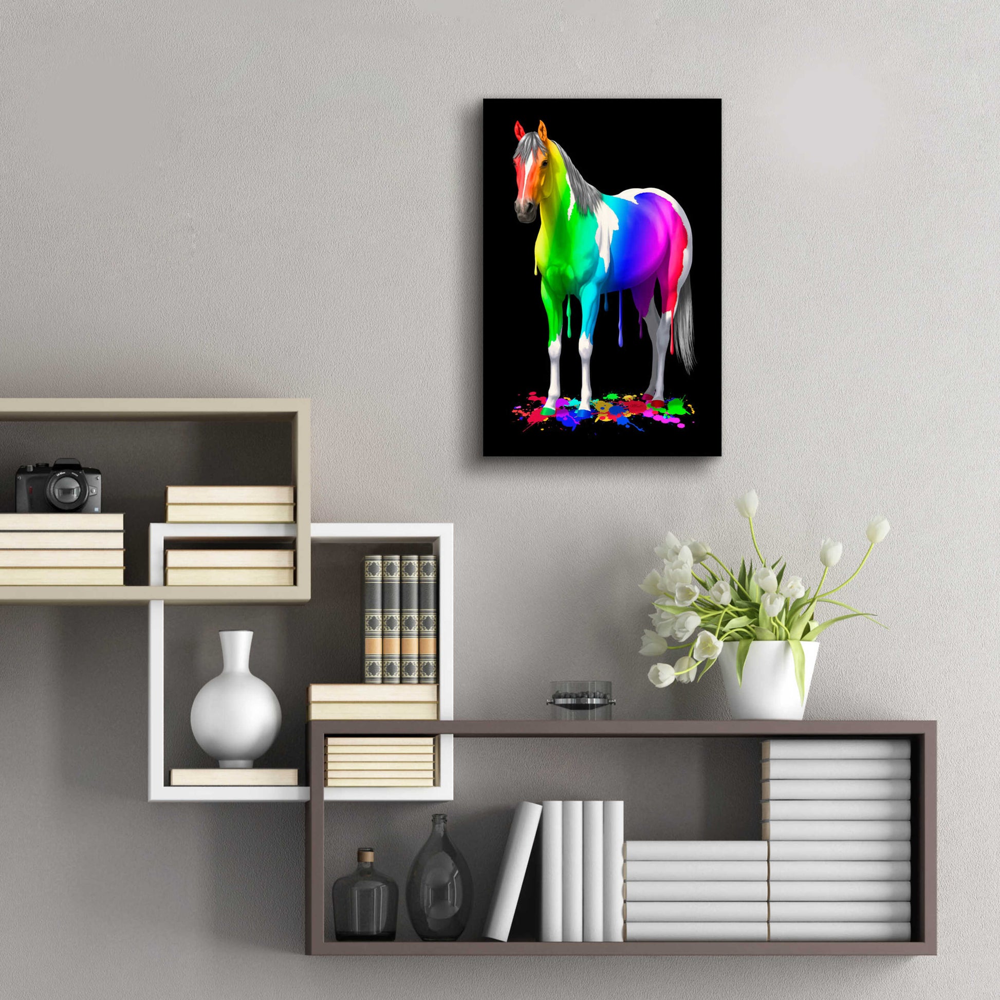 Epic Art 'Rainbow Paint Horse' by Crista Forest, Acrylic Glass Wall Art,16x24