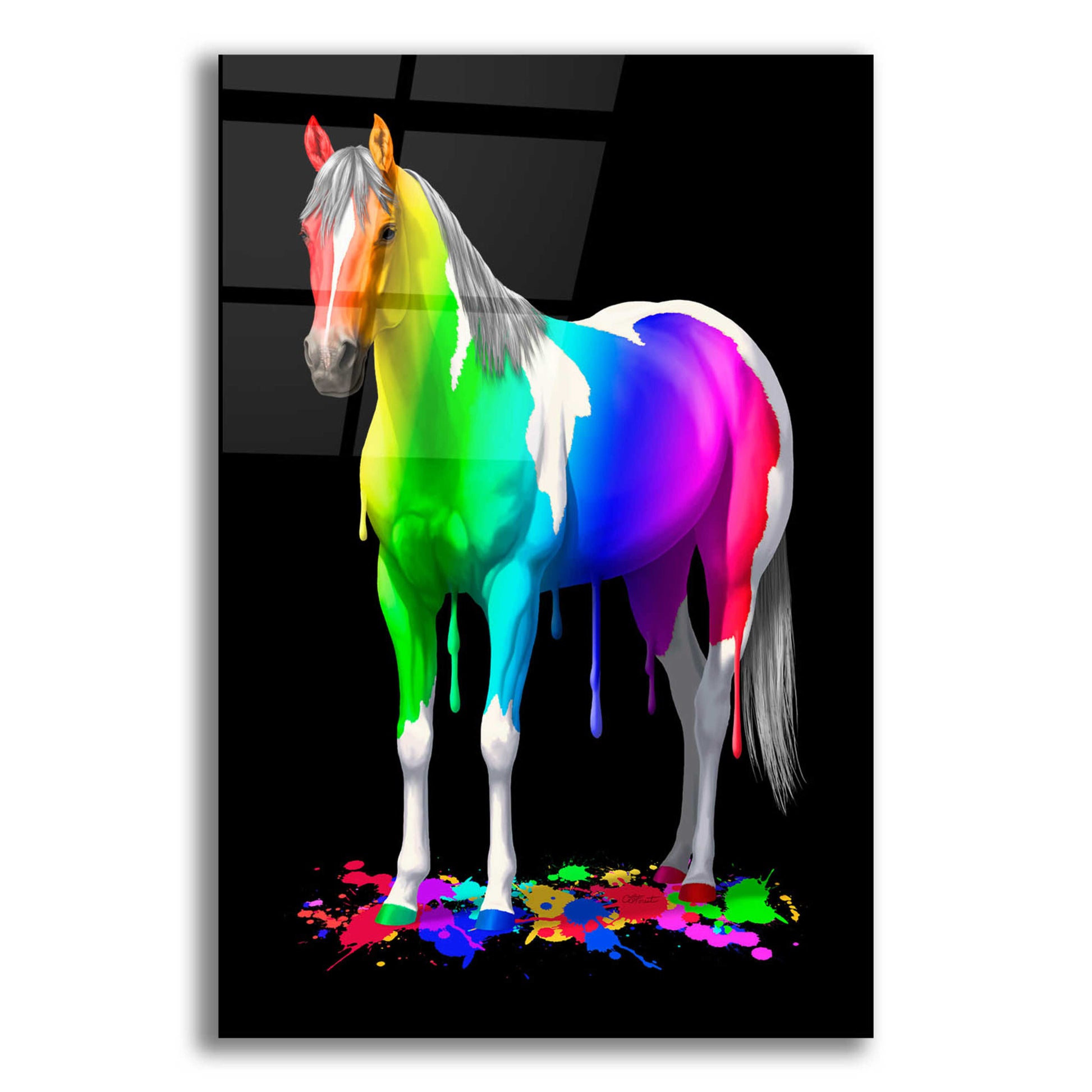 Epic Art 'Rainbow Paint Horse' by Crista Forest, Acrylic Glass Wall Art,16x24