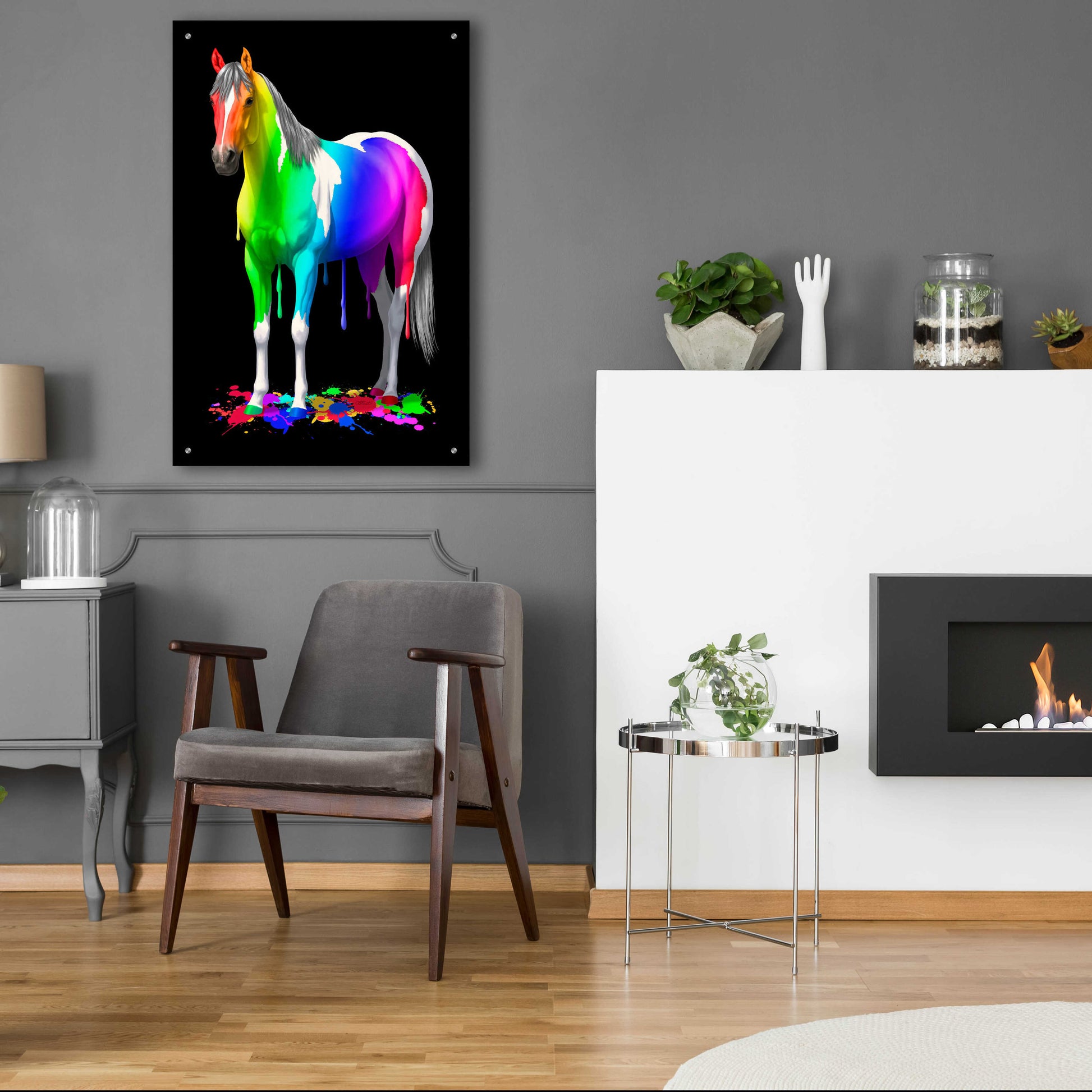 Epic Art 'Rainbow Paint Horse' by Crista Forest, Acrylic Glass Wall Art,24x36