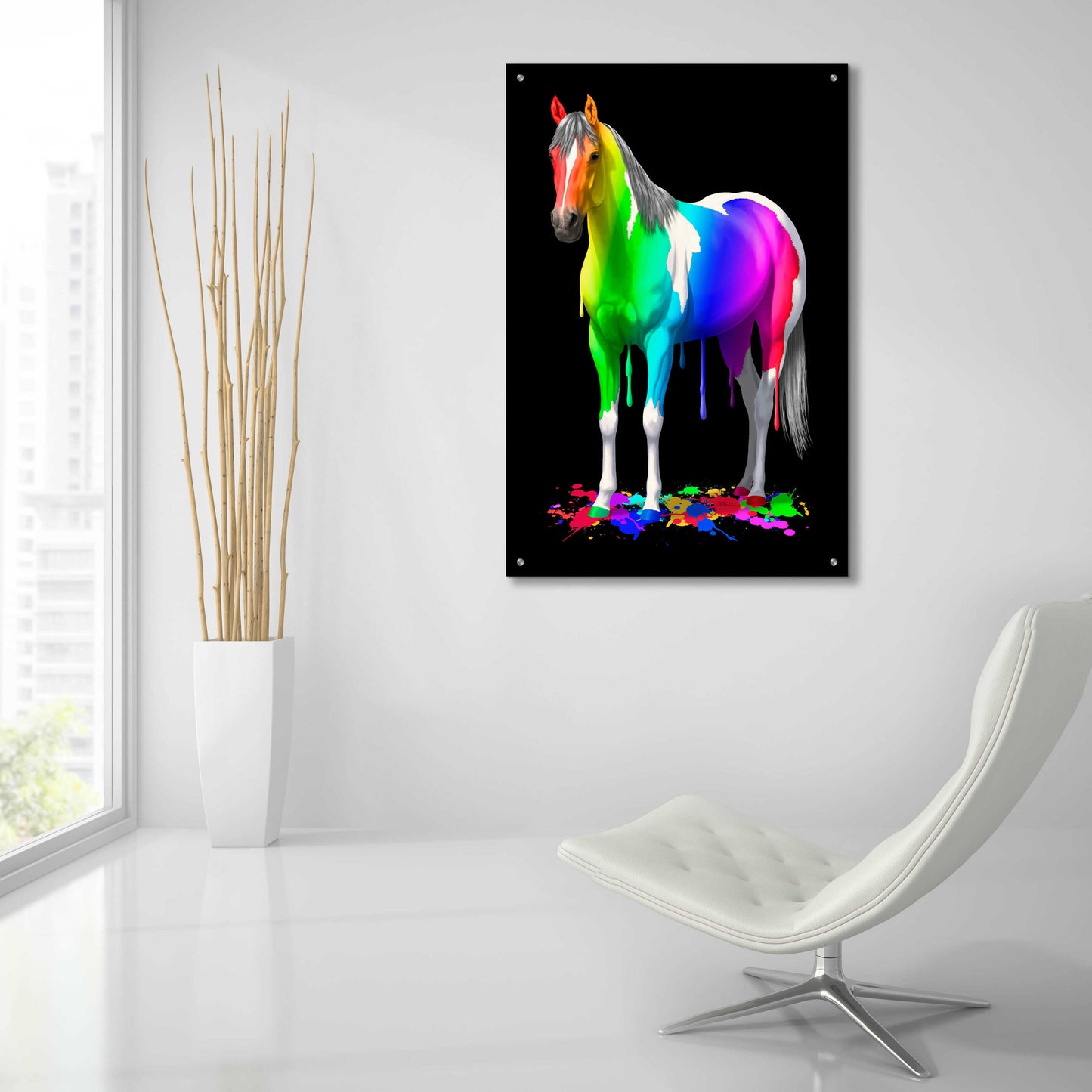 Epic Art 'Rainbow Paint Horse' by Crista Forest, Acrylic Glass Wall Art,24x36