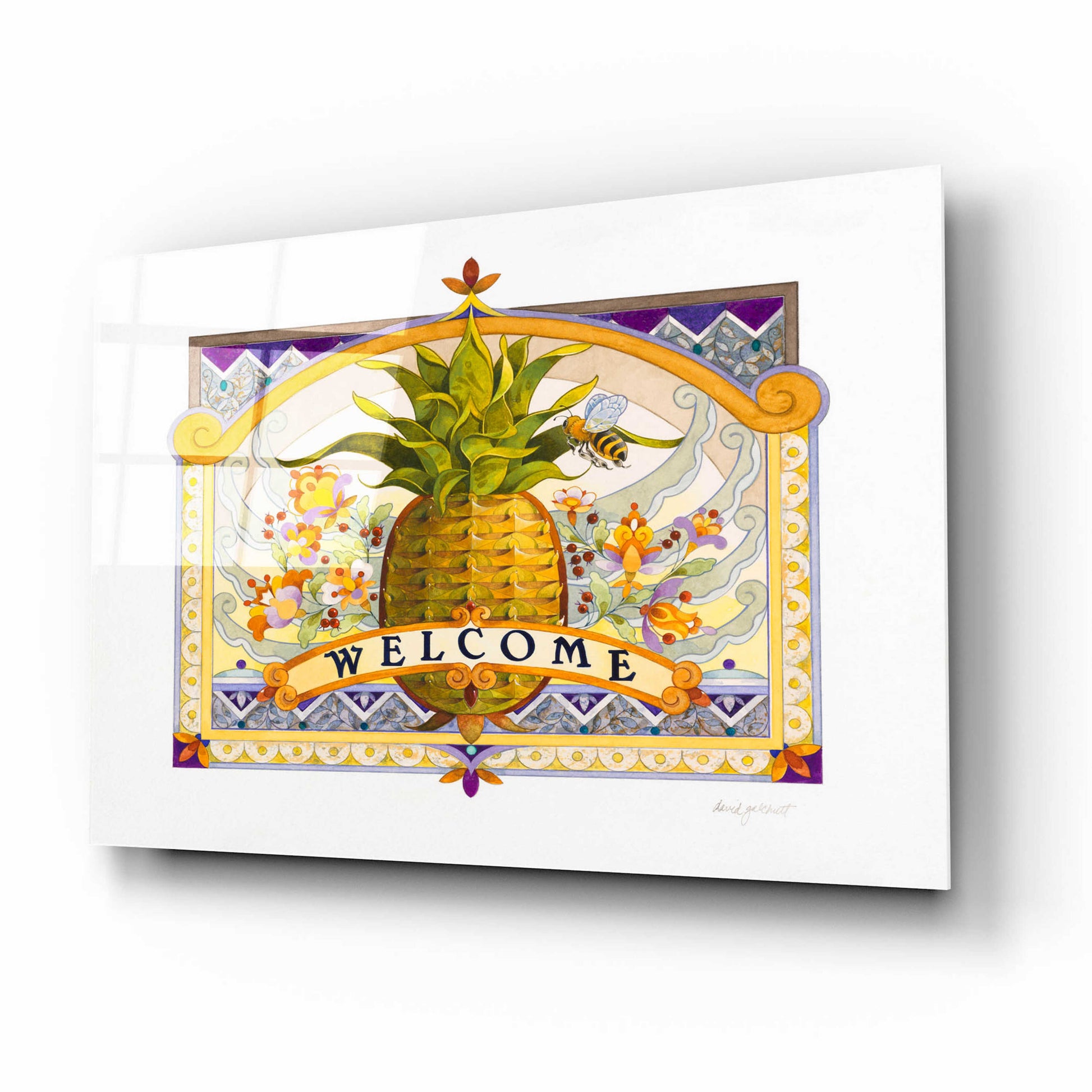 Epic Art 'Welcome Pineapple' by David Galchutt, Acrylic Glass Wall Art,16x12