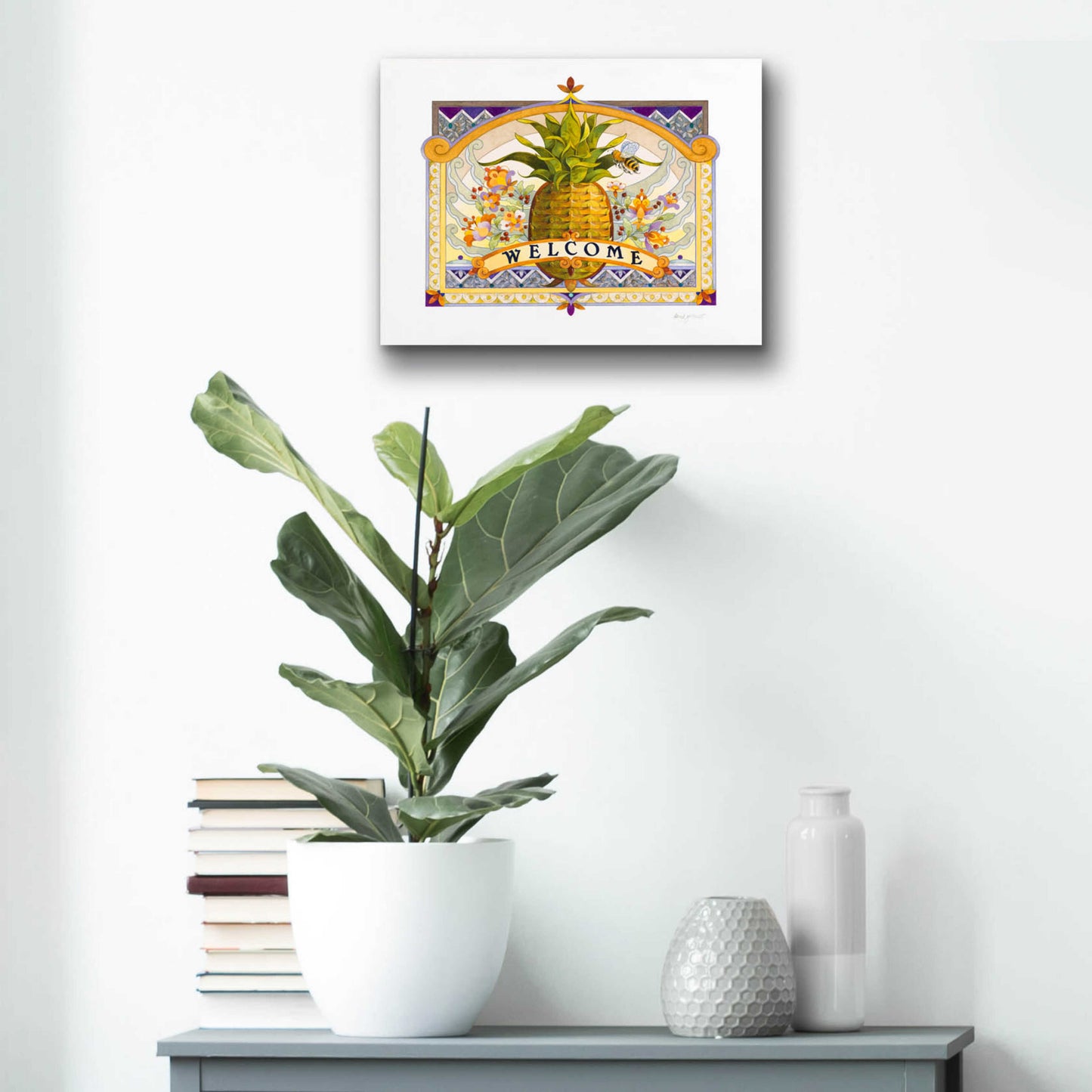 Epic Art 'Welcome Pineapple' by David Galchutt, Acrylic Glass Wall Art,16x12