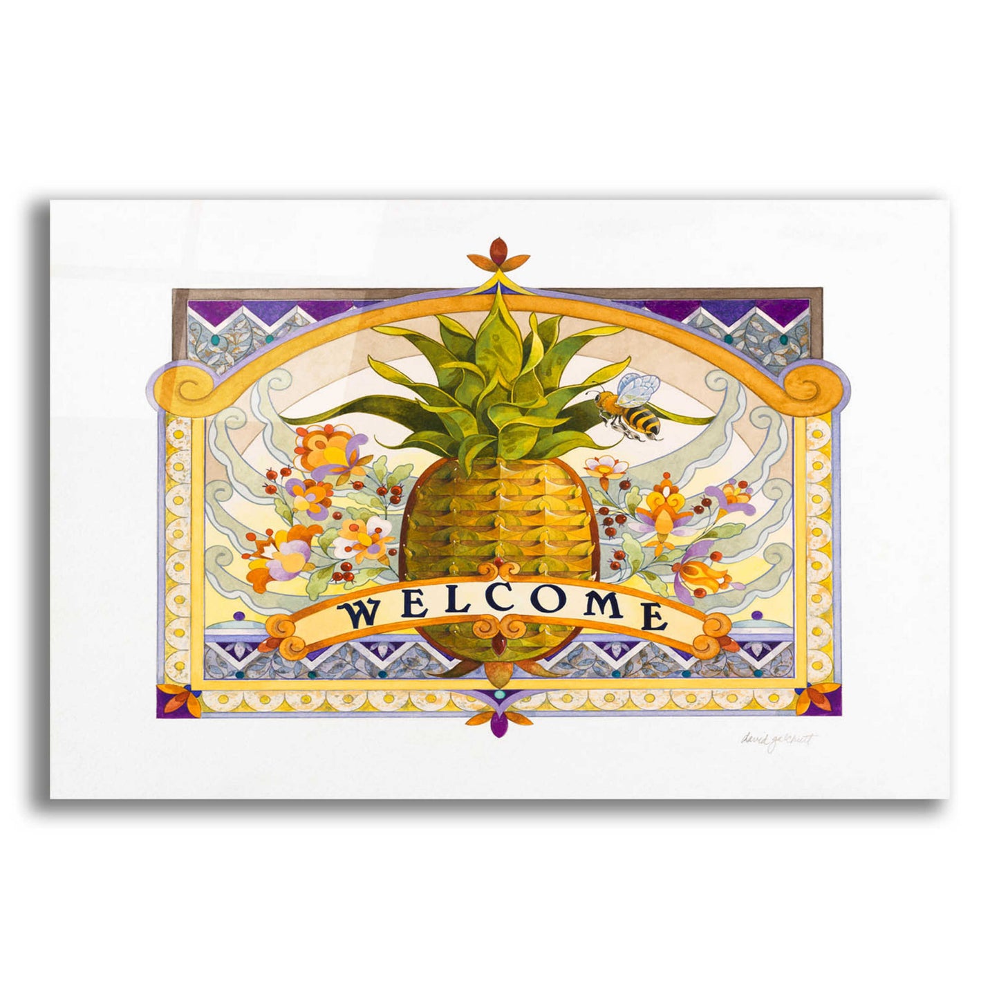 Epic Art 'Welcome Pineapple' by David Galchutt, Acrylic Glass Wall Art,16x12